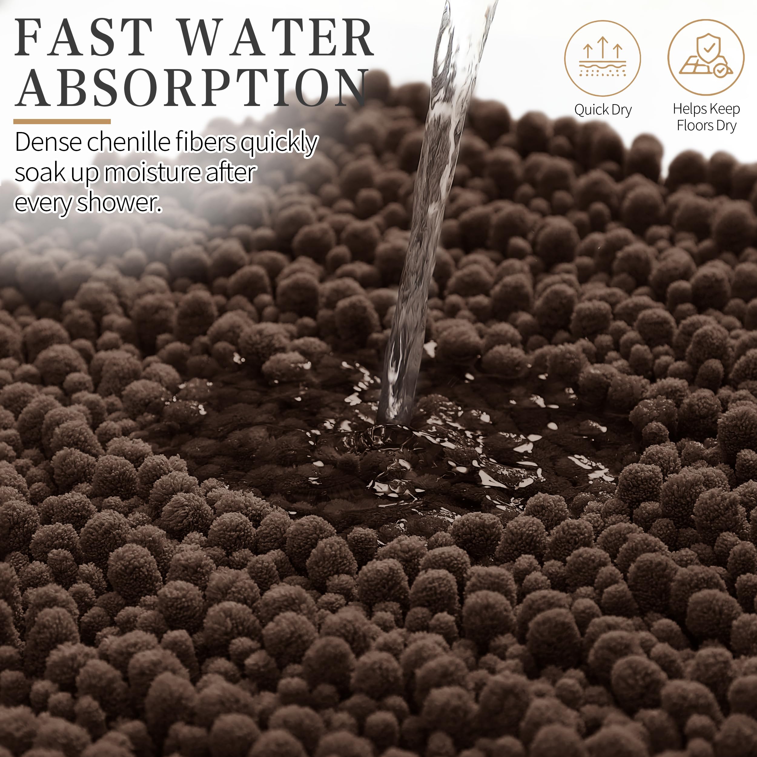Chenille Bath Mat - Soft & Absorbent Brown -5