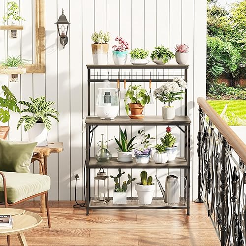 Vista 52 de Furologee Estante para hornear de cocina con toma de corriente, soporte para horno de microondas con almacenamiento de 4 niveles, mesa de café con 6