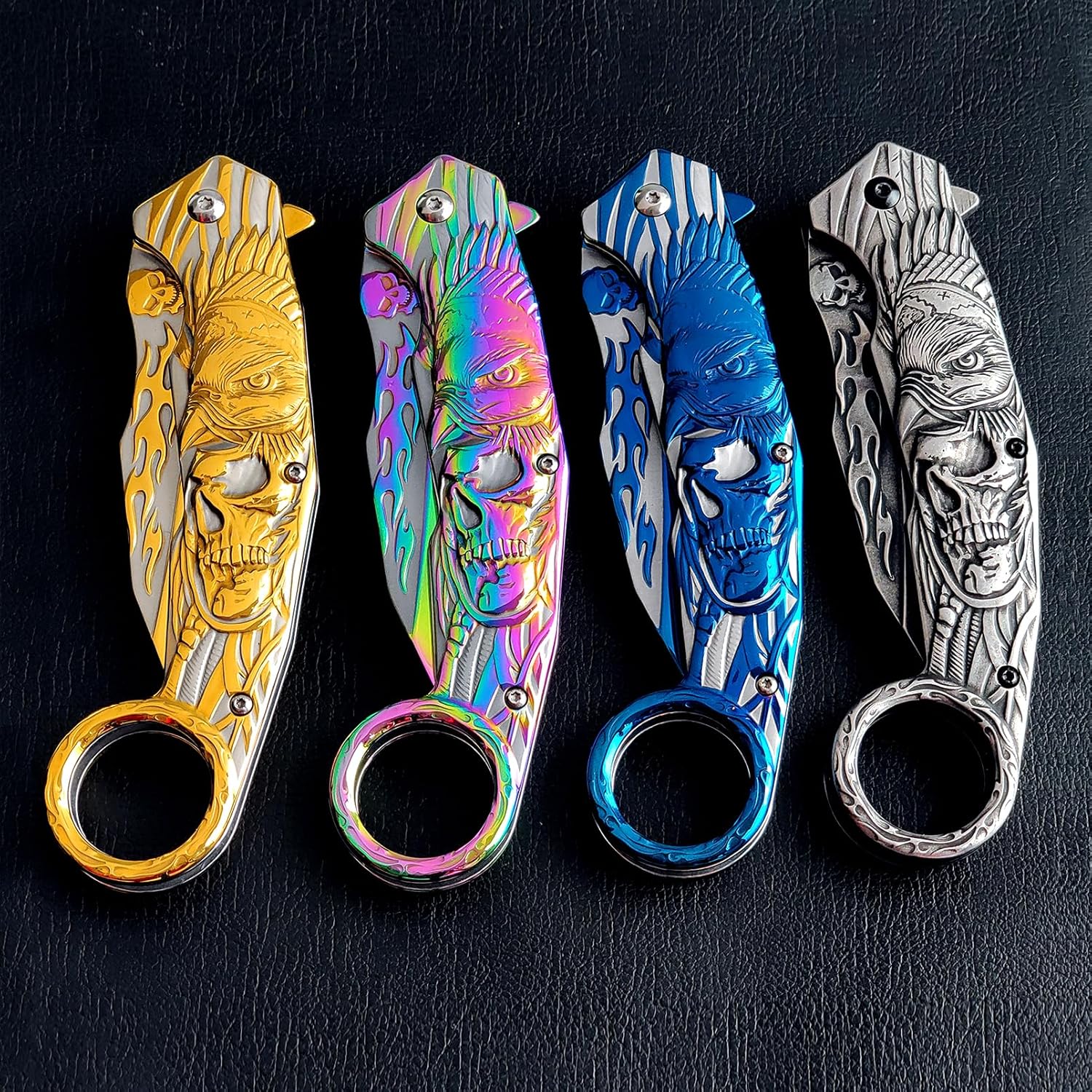 Pocket Knife for Men, Cool Folding Knife With Titanium Plated 3D Eagle & Skull, Great Gift Edc Knife For Men Outdoor Survival Camping Hiking (Gold) - Image 5