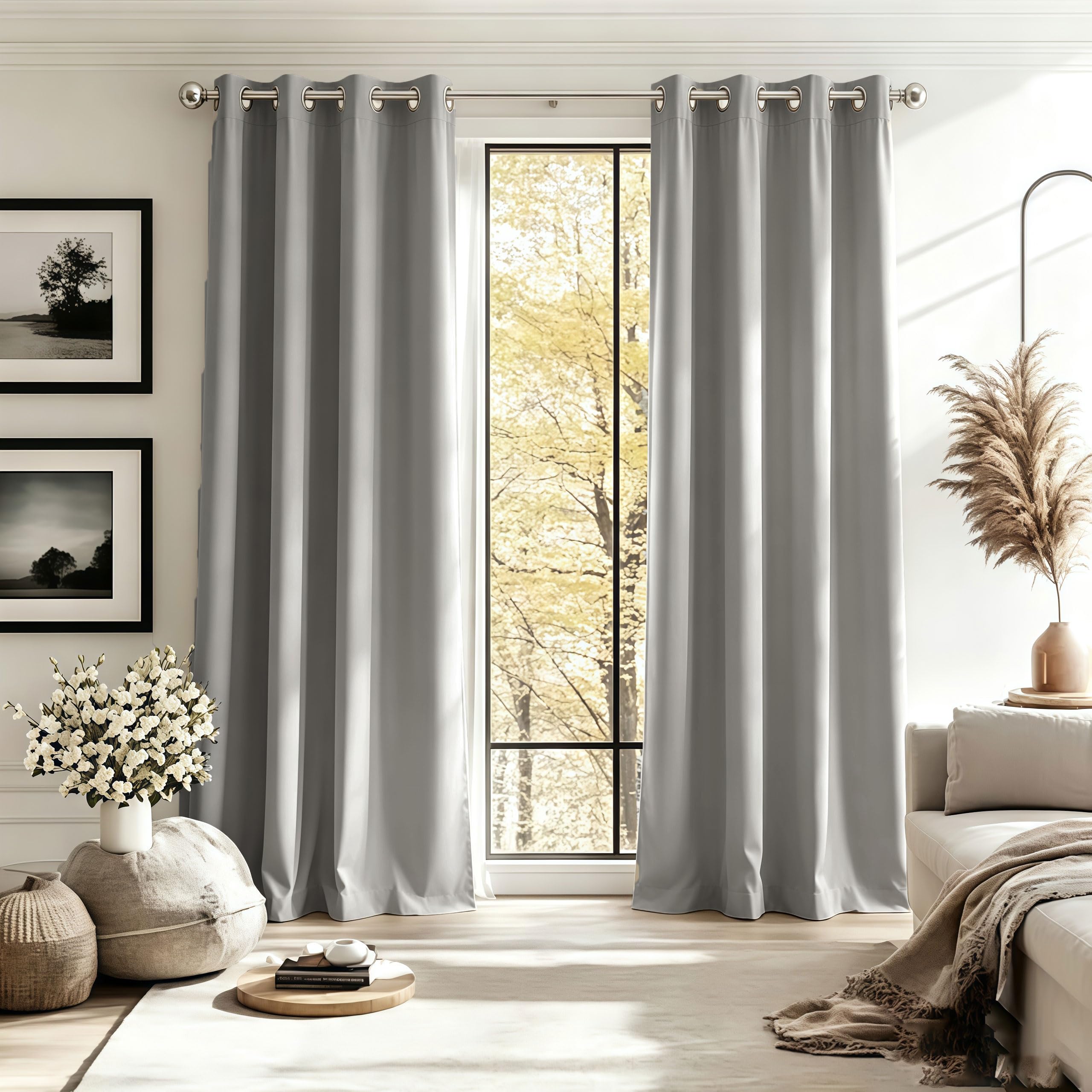 LIUJYUAN Black Out Curtain 165 x 160 cm Privacy Protection, Rod Pocket, with Eyelet Eyelet Curtain, Window Thermal Insulated Energy for Balcony, Kithcen Window, Light Grey