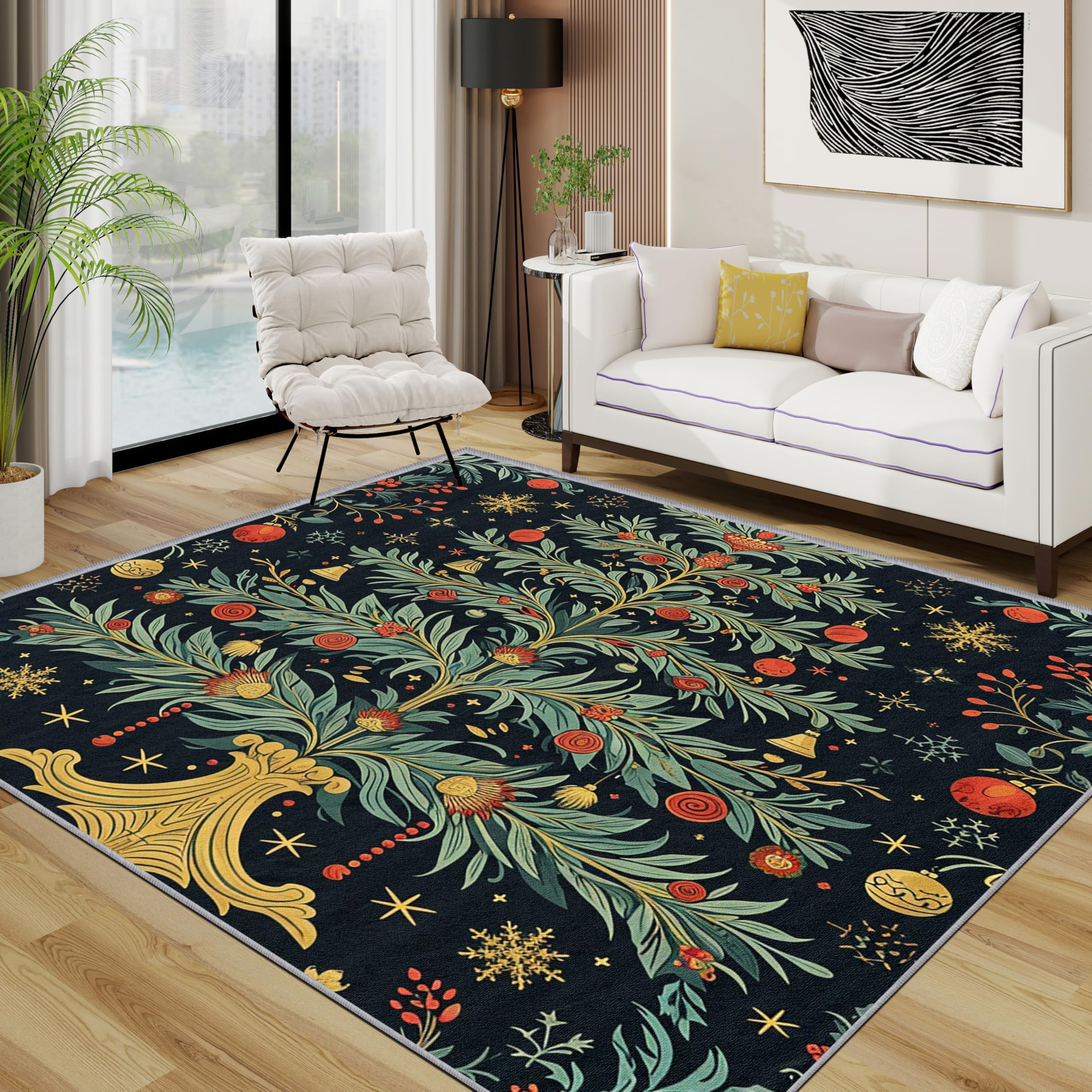 TerroVee Christmas Tree Rug - Xmas Holiday Small Rugs for Bedroom 40x60, Xmas Trees Floor Mat Soft Washable Non Slip Indoor Mats, Christmas Tree Home Decor