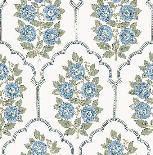 NuWallpaper x Society Social Floral Bazaar Green and Blue Peel