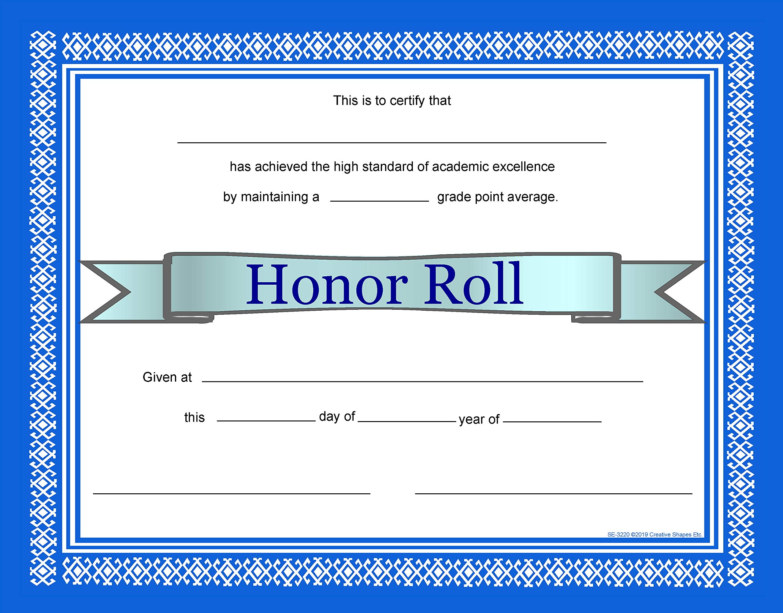 SHAPES ETC. 30pcs Honor Roll Recognition Certificates 11inx8.5in Colorful Award Certificate Kids Student Graduations Moving Up Ceremonies Achievement