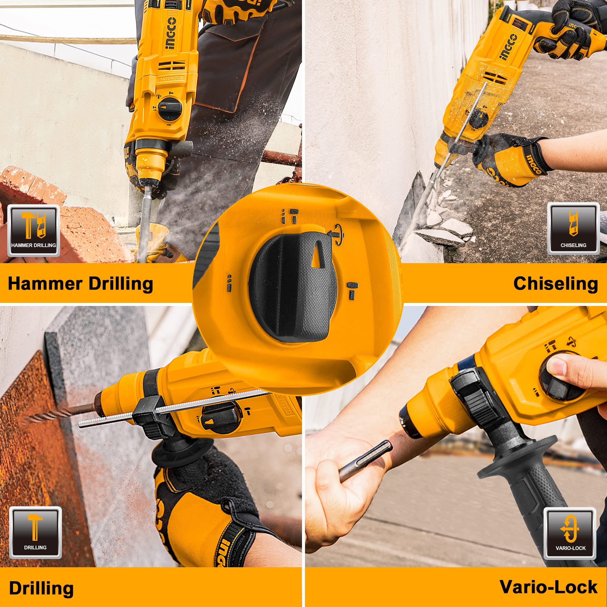 Ingco 650W Rotary Hammer Drill - Powerful Chiseling & Drilling -5