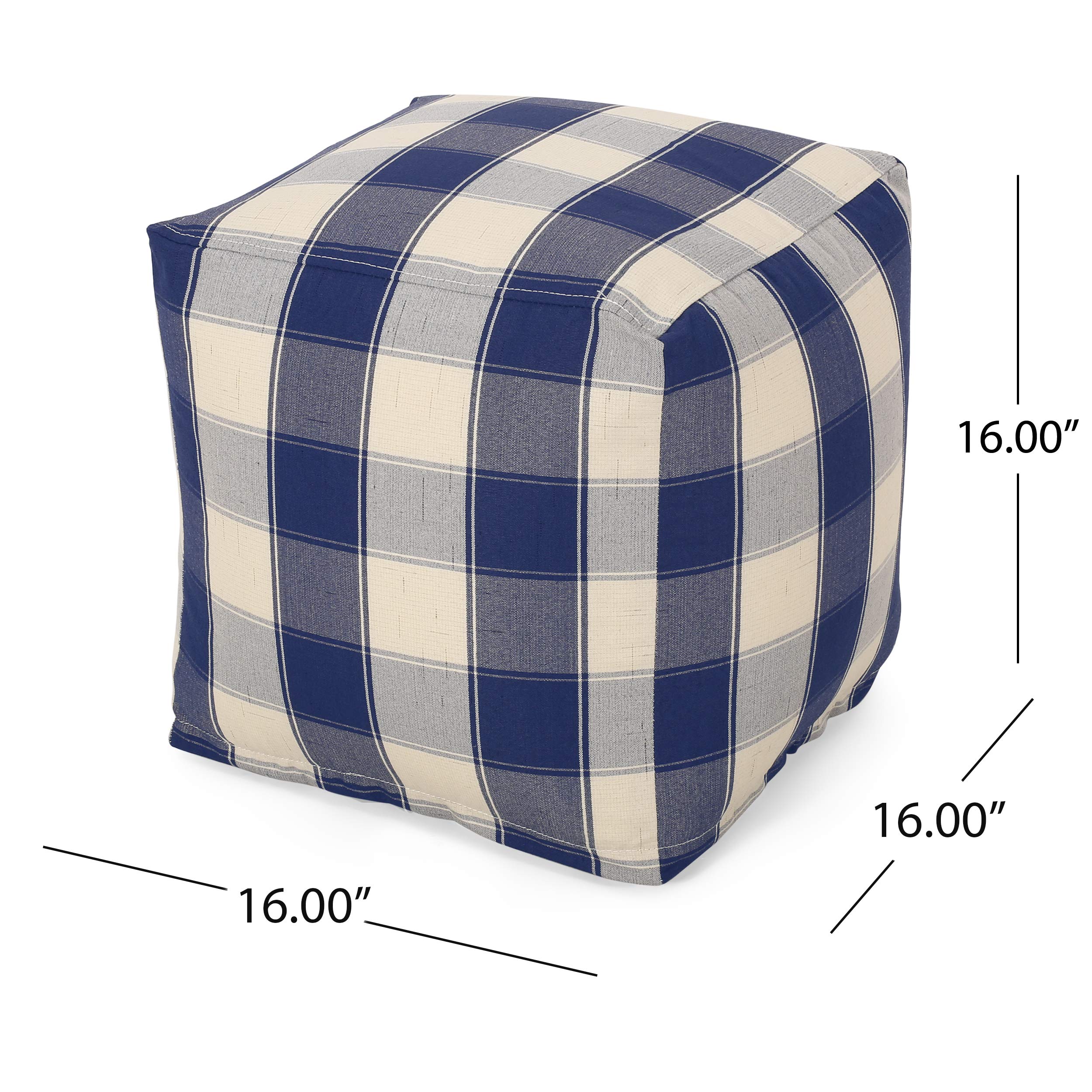 TREATLIFE HOME Seating Solution with Checkered Square Pouf, Soft Fabric, Multi-Use Ottoman or Floor Cushion, Ivory and Navy Blue