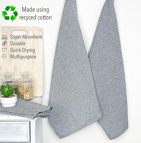 Miniatura 5 de Chardin home Juego de 4 paños de cocina de algodón reciclado, varios tejidos, negro-blanco, 18 x 28 pulgadas, paños de cocina y platos,