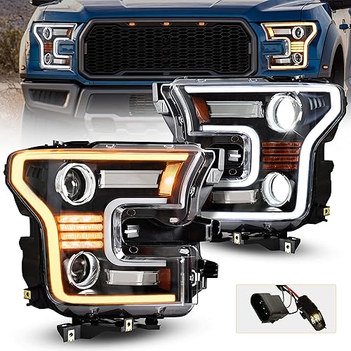 Faros delanteros LED completos para F150 15-17, aprobado por el DOT, conjunto de faros delanteros LED con Switchback DRL dinámica animación