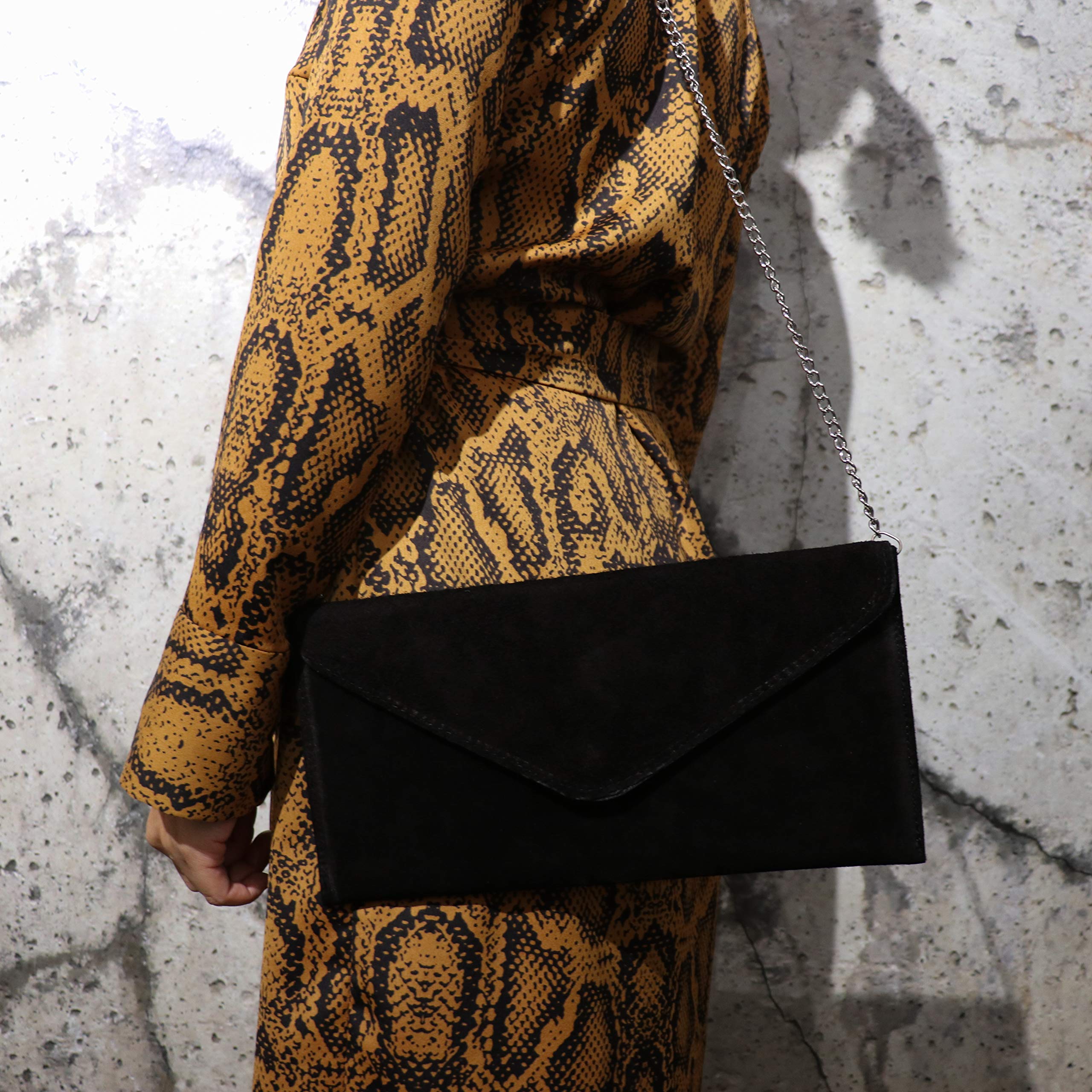SH Leder Echtleder Clutch Umhängetasche kleine Tasche Abendtasche in Wildleder oder Metallic 31,5x16,5cm Palma G299