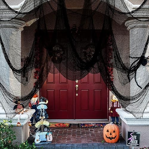 Miniatura 5 de Zesliwy Paño espeluznante negro espeluznante de Halloween: 85 * 394 pulgadas gasa gigante de miedo gasa para fiesta temática de Halloween, hoouse