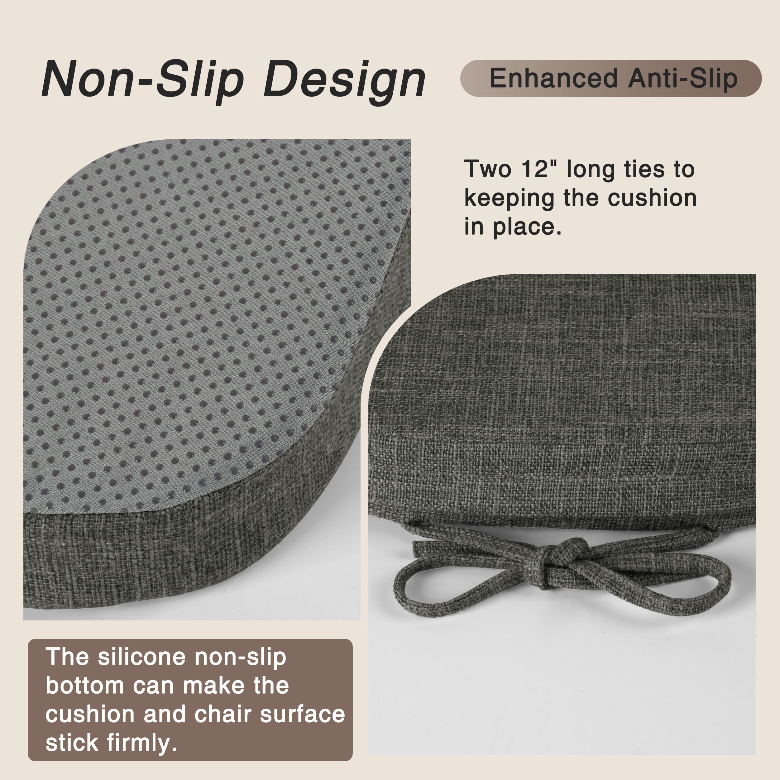 OVOV Juego de 4 cojines para sillas de 14x14 para sillas de comedor de metal con textura gruesa y antideslizantes para sillas de comedor con lazos y funda extraíble (35.5x35.5x5cm/14x14x2pulgadas