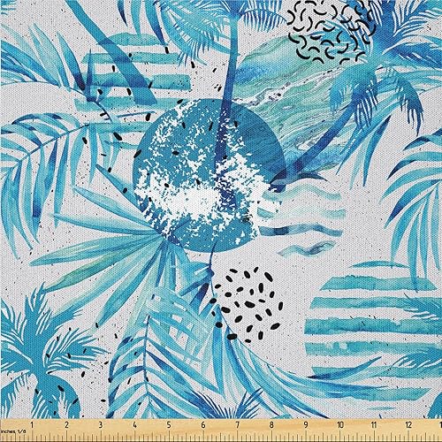 Miniatura 21 de Ambesonne The Yard, Pop Art Inspirations, Siluetas exóticas de hojas de palmera, colores ondulados, tela de microfibra para artes y manualidades,