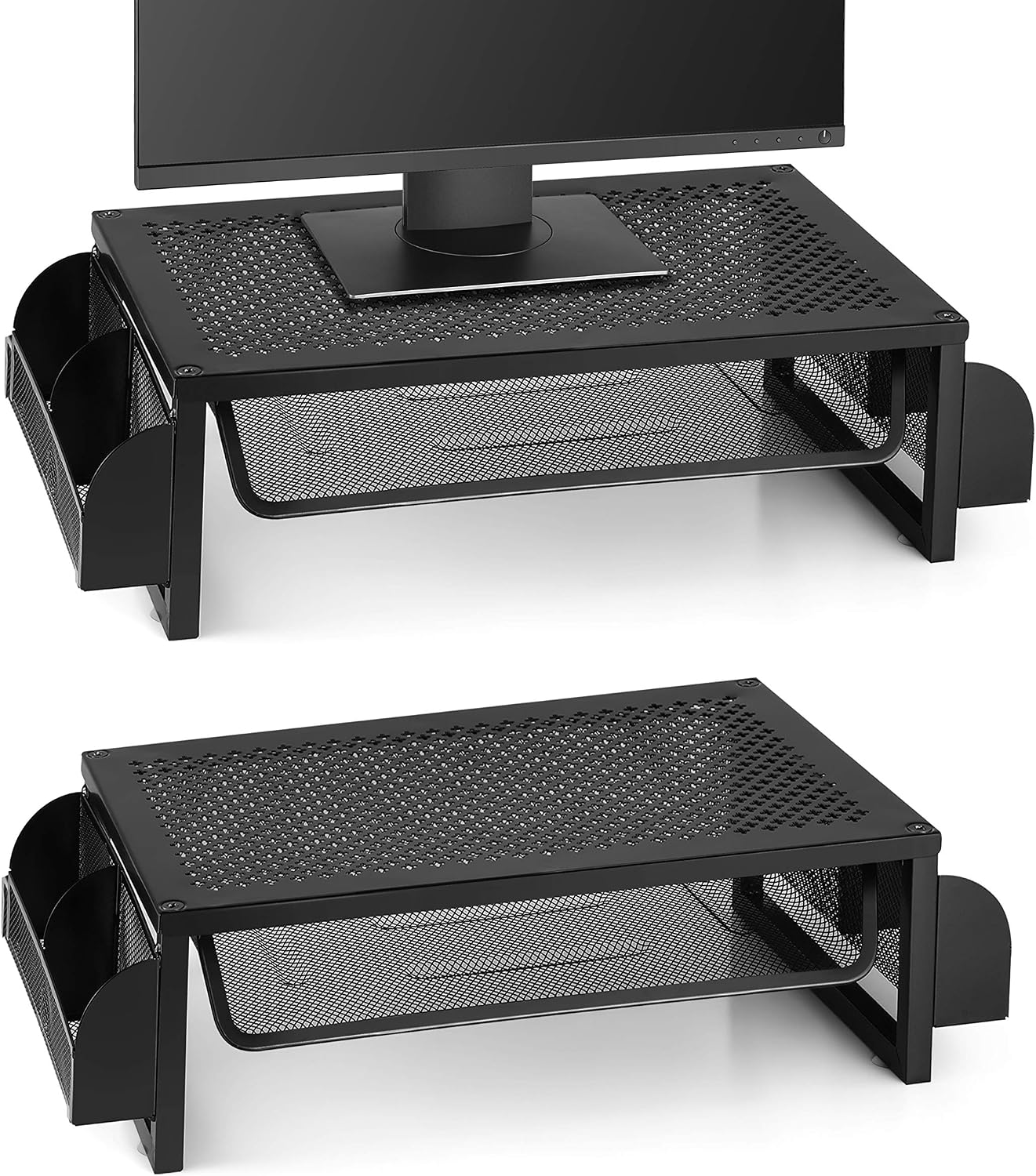 2 Pack -Simple Trending Monitor Stand Riser, Metal Desktop Stand for Laptop, Computer, iMac, Pc, Printer, Black