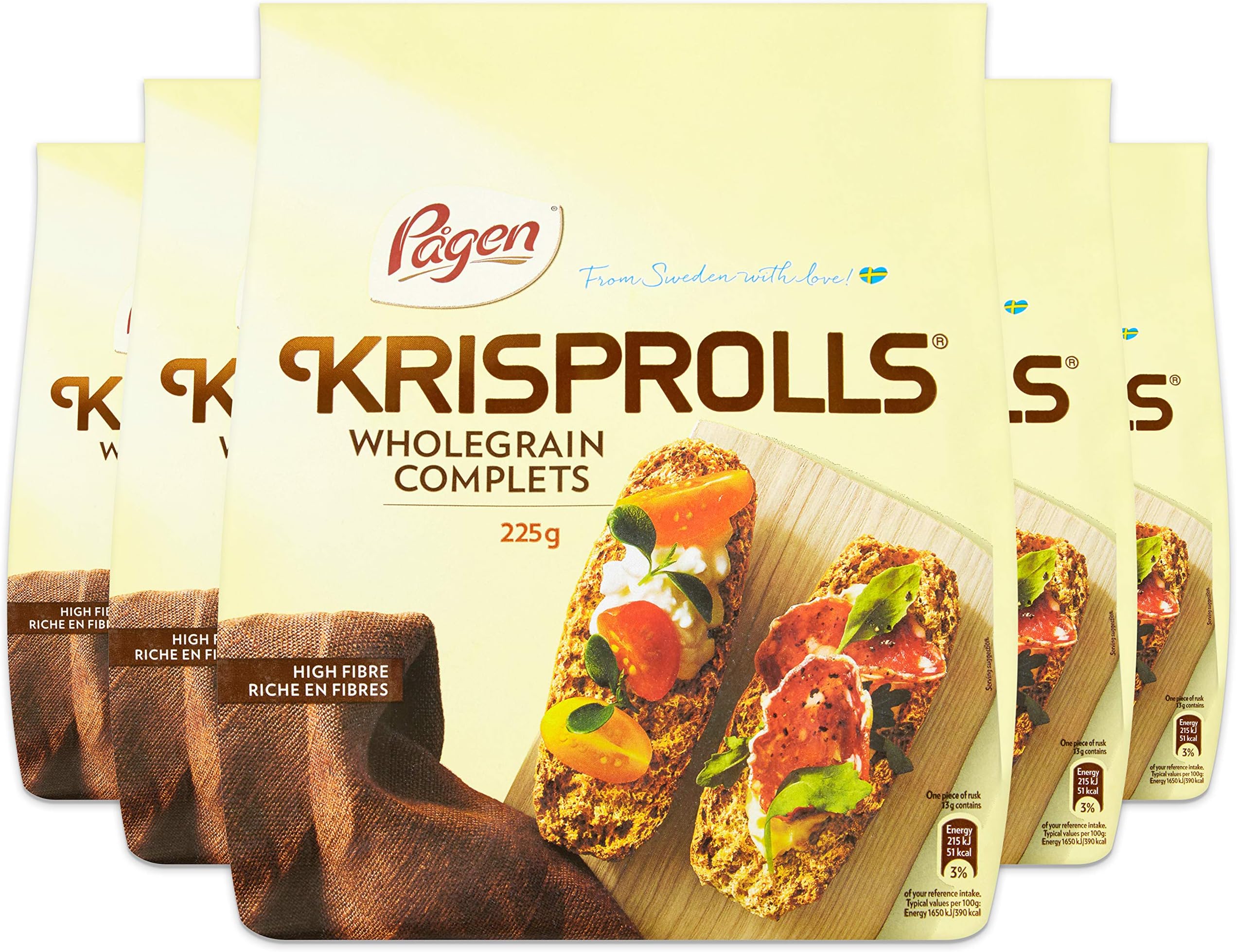 Pågen Krisprolls Wholegrain | Swedish Toast | Healthy Snack | High Fibre | 5 PACKS of 225 g