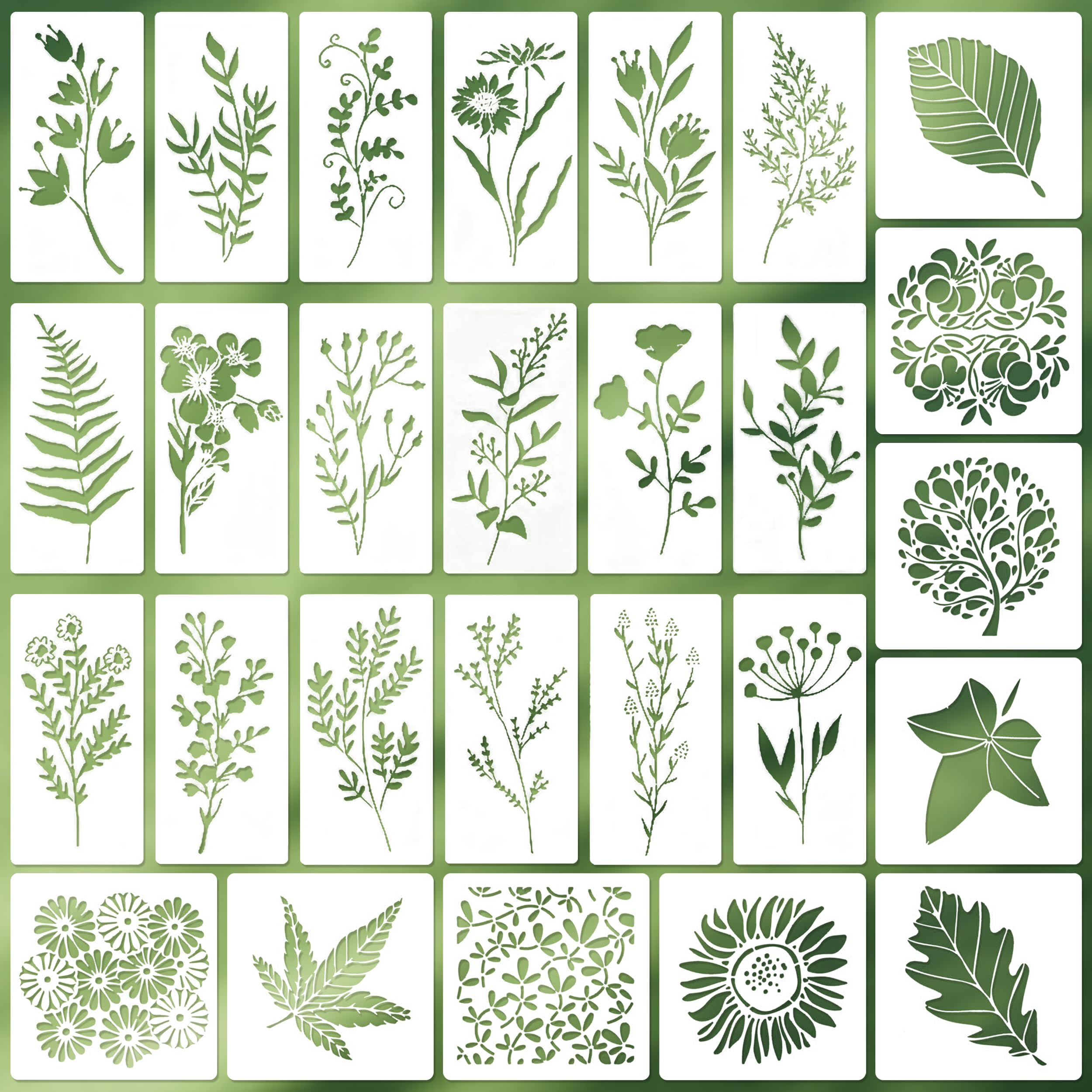 100 stuks sjablonen set 5 x 5 cm bloem, bladeren, vogel tekening schildersjablonen DIY schilderij handwerk herbruikbaar bladschilderen sjablonen voor scrapbooking, houten meubels