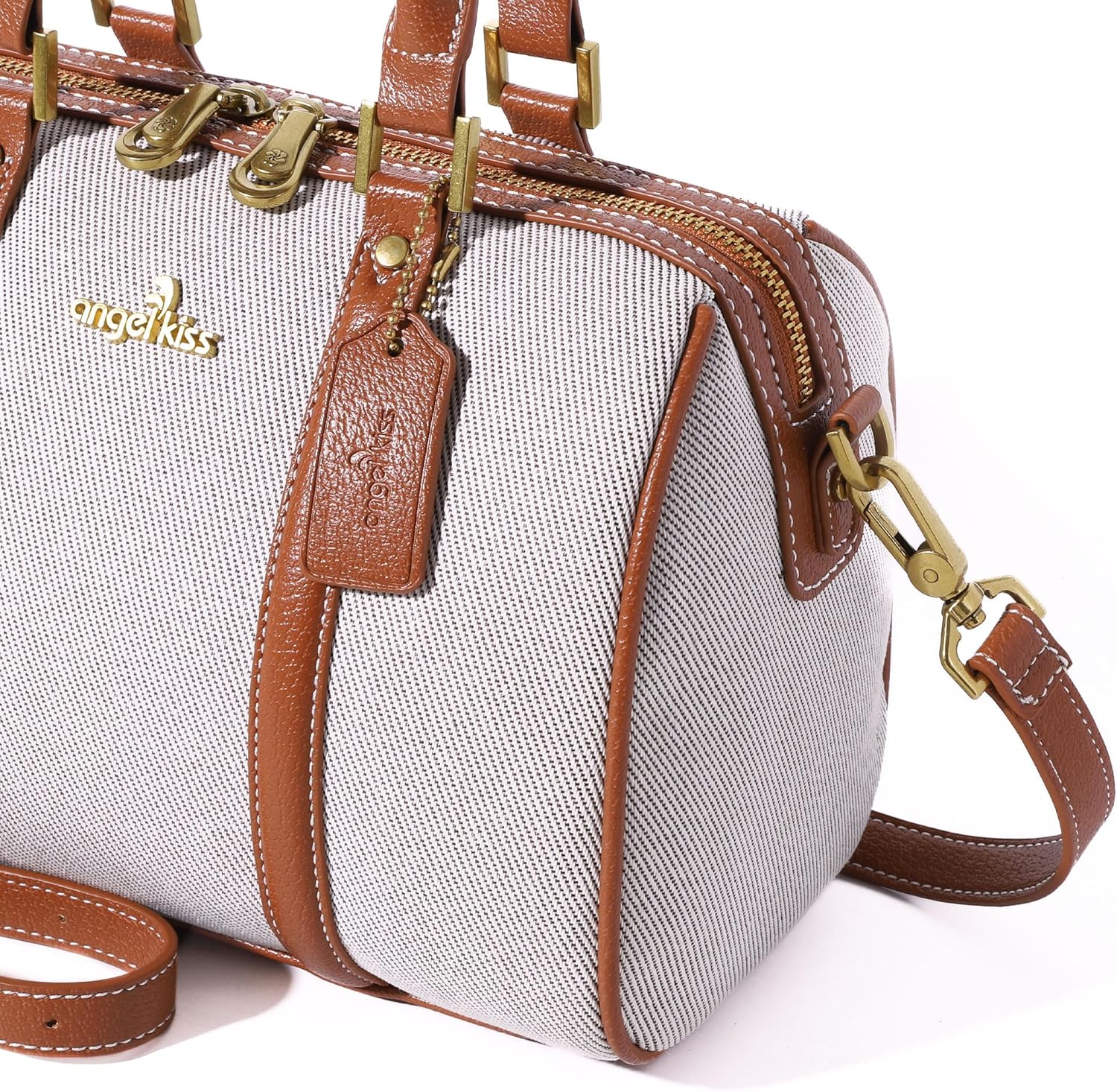 Angel Kiss Women Satchel Purses and Handbags Vegan Leather Boston Barrel Bag Top Handle Shoulder Purse with Crossbody Strap | Vegan Leather, Top Handle, Crossbody Strap - Image 3