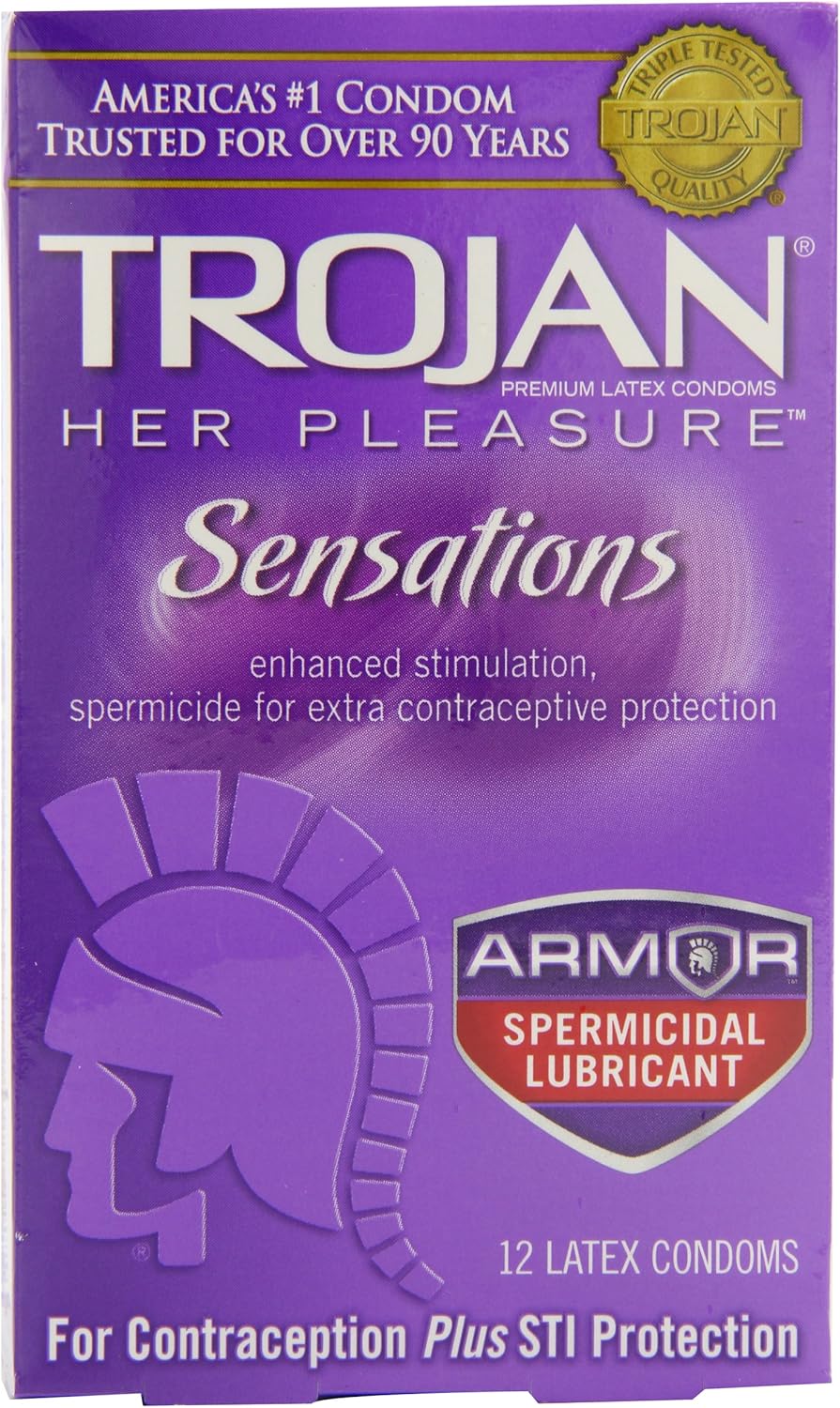 Trojan Her Pleasure Sensations Spermicidal Lubricated Condoms, 12ct (Pack of 4)
