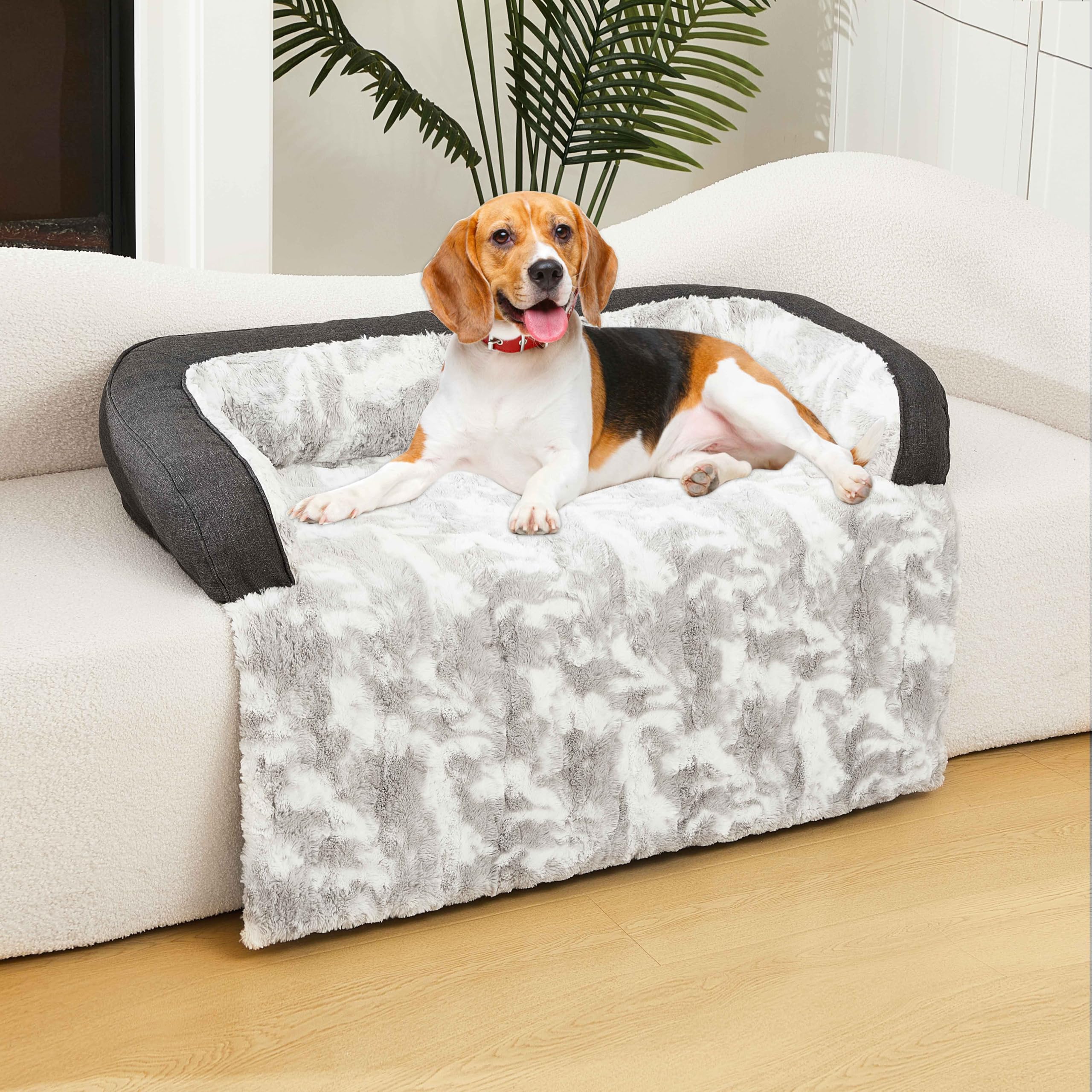 HapyClaw Calming Dog Couch Bed Mat, 35x31 Inch Waterproof Fluffy Sofa Cover, Furniture Protector with Handle, Removable an...