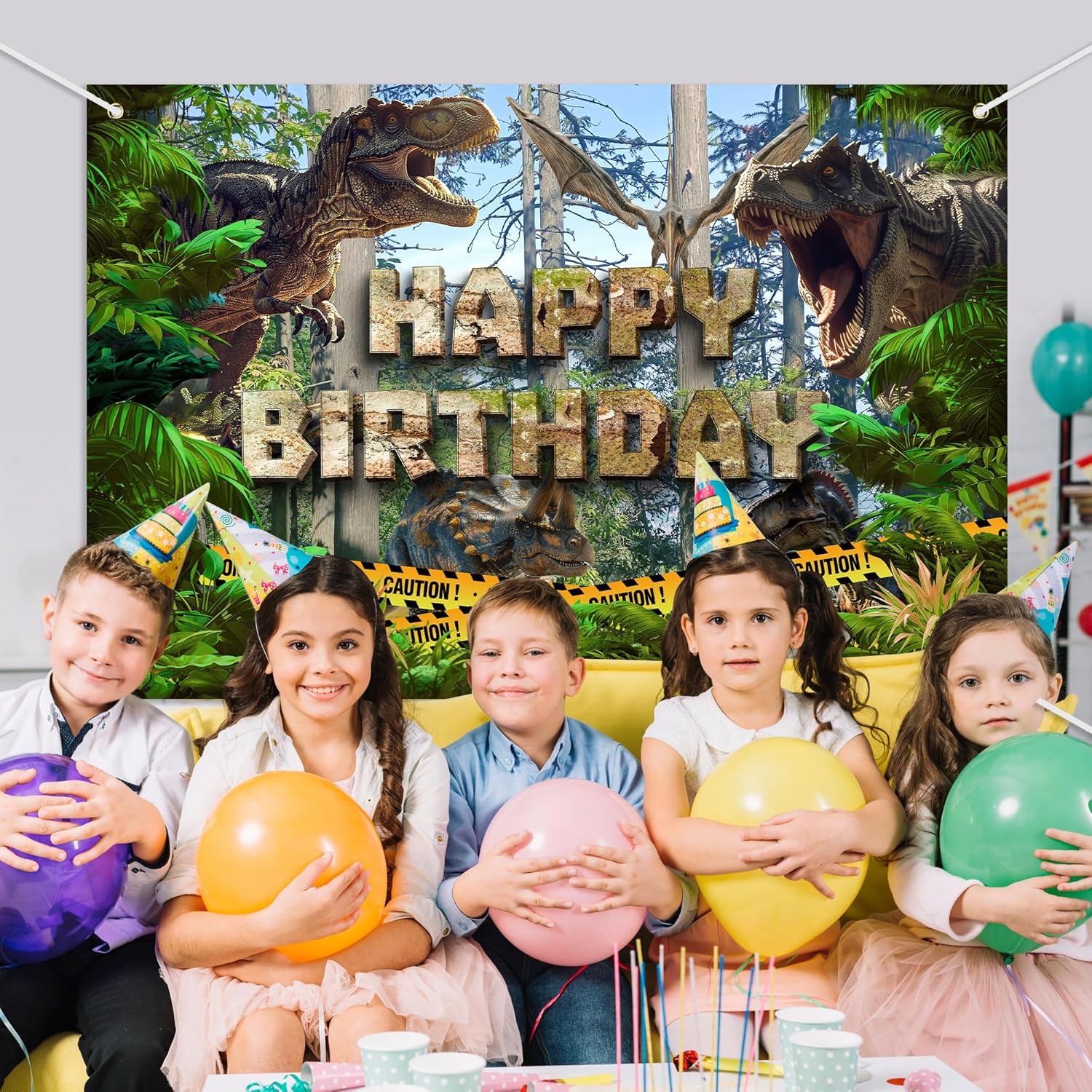Dinosaur Happy Birthday Banner Backdrop Tyrannosaurus Rex Triceratops Jungle Dinosaur Themed Background Decor for Boys Girls Birthday Party Favors Decorations Supplies 72x43in-BECKTEN - Image 4