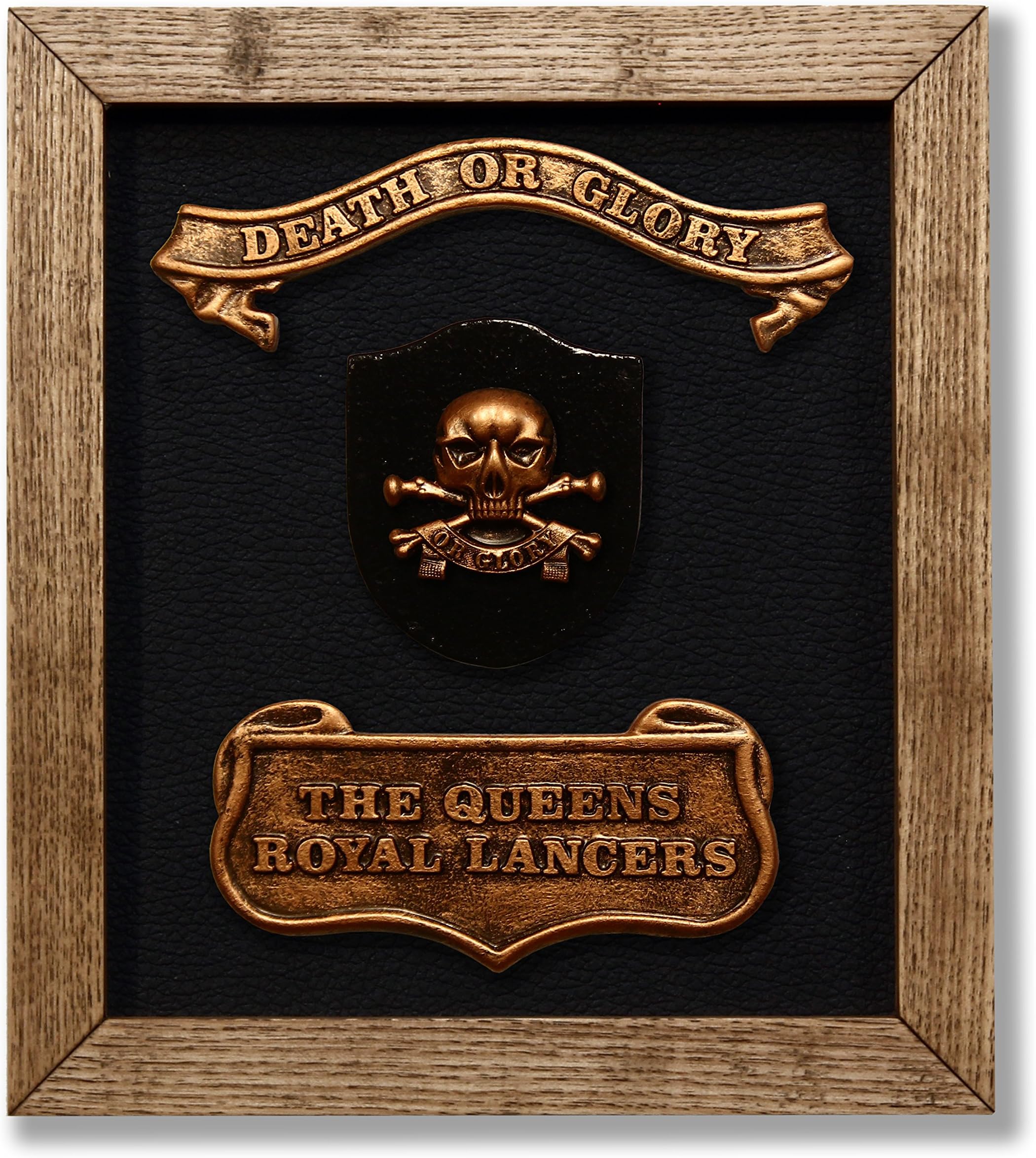 Kerr Characters Queens Royal Lancers (British Army) – Solid Oak Framed Lancers Plaque with Official Regiment Badge and Motto. British Military Gift/Present/Momento