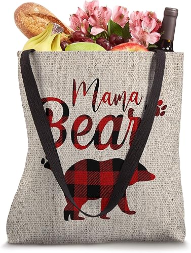 Miniatura 4 de Burlap Mama Bear Red Plaid Día de la Madre para Mamá Bolsa de mano Blanco 16 pulgadas