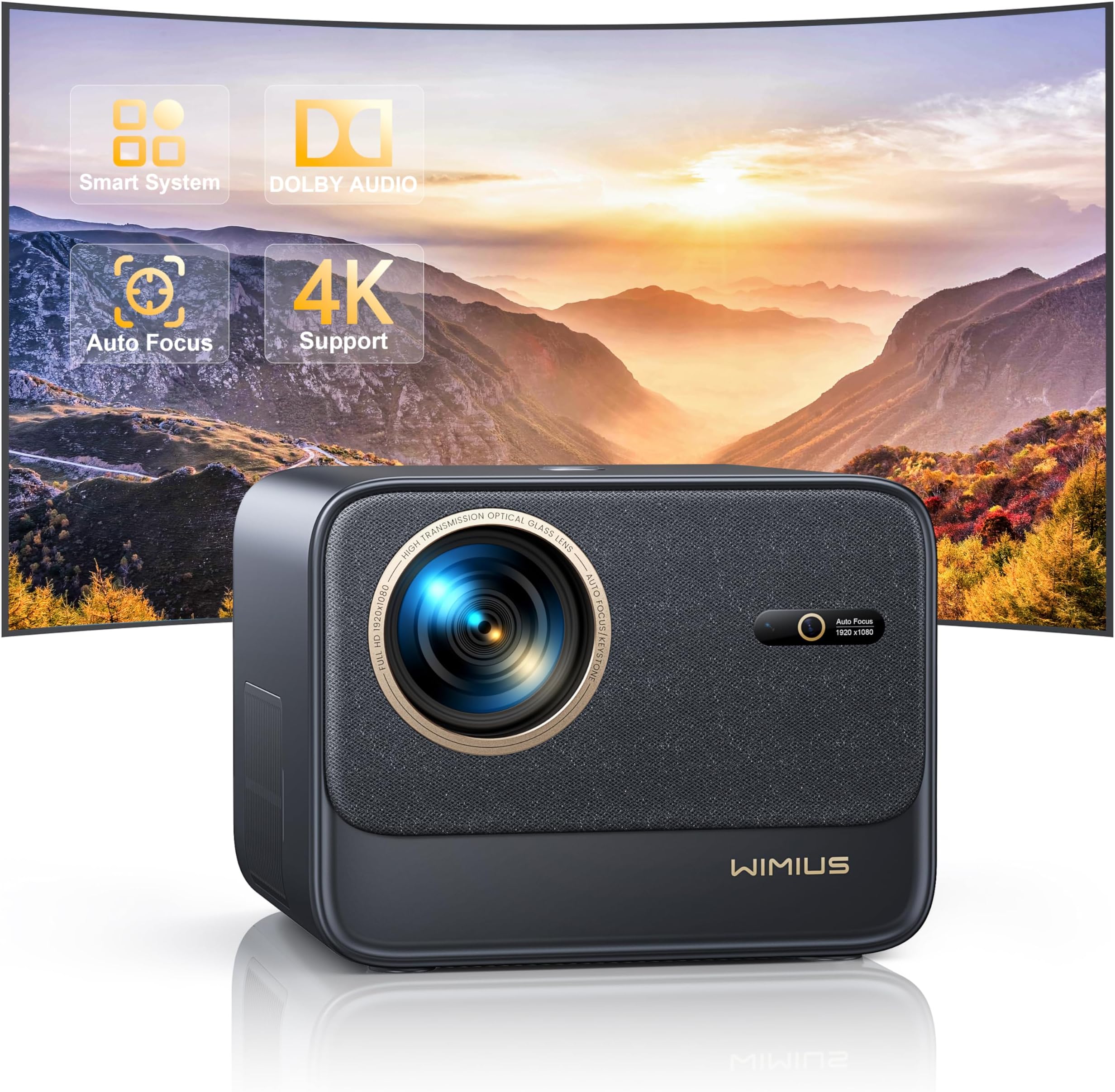 Projector【Official Netflix & Dolby Audio & Dust Proof】36000 Lumen Auto Focus & Keystone Smart Projectors, WiFi6 Bluetooth 1080P Portable Projector 4K Support 60Hz Zoom for Home, Outdoor, HDMI ARC