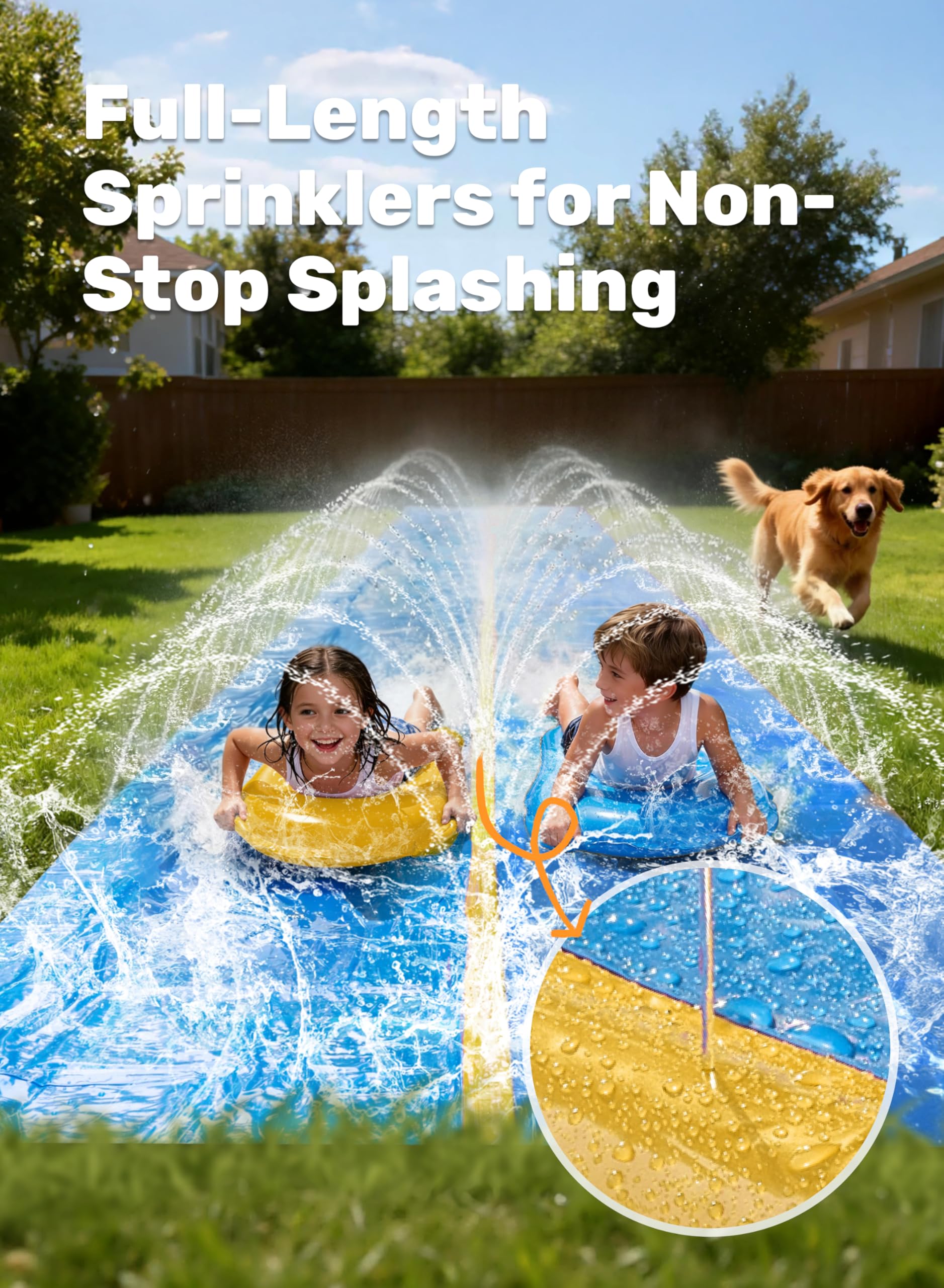 Sloosh Riesige Wasserrutsche 30ft x 6ft 914,4 x 182,8 cm mit eingebautem Sprinkler und 2 aufblasbaren Rutschbrettern