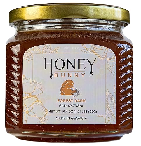 Honey Bunny Forest Dark Raw Natural, buena fuente de antioxidantes, edulcorante alternativo, producto de Georgia, 19.4 onzas, paquete de 1
