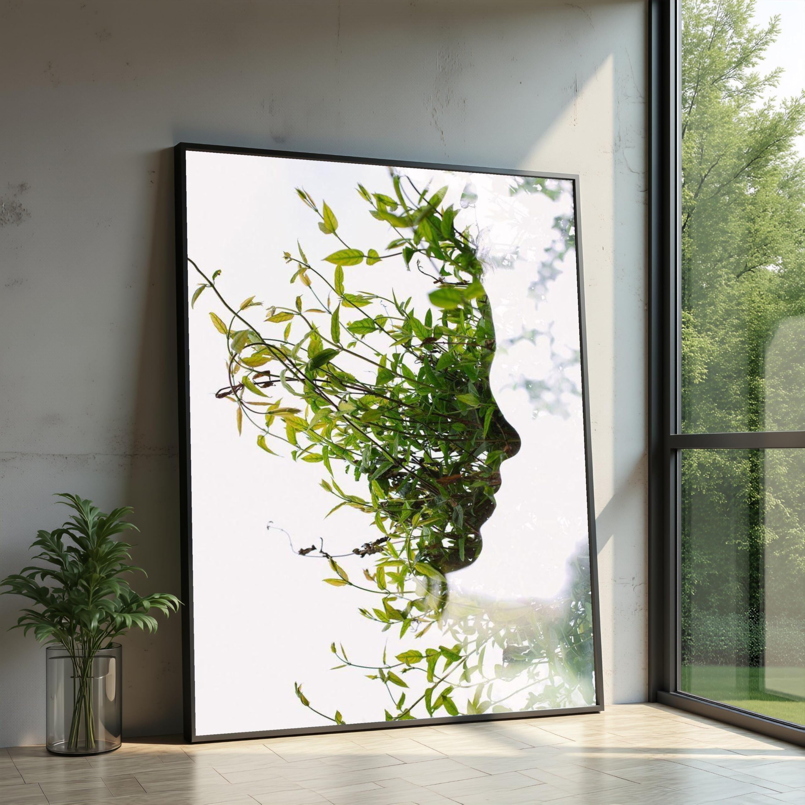 TONGYINLI Green Leaf Silhouette Canvas, Nature Portrait Canvas Wall Art, Botanical Posters Home Decor, Abstract Plant Art Print(80x120cm/Frameless)