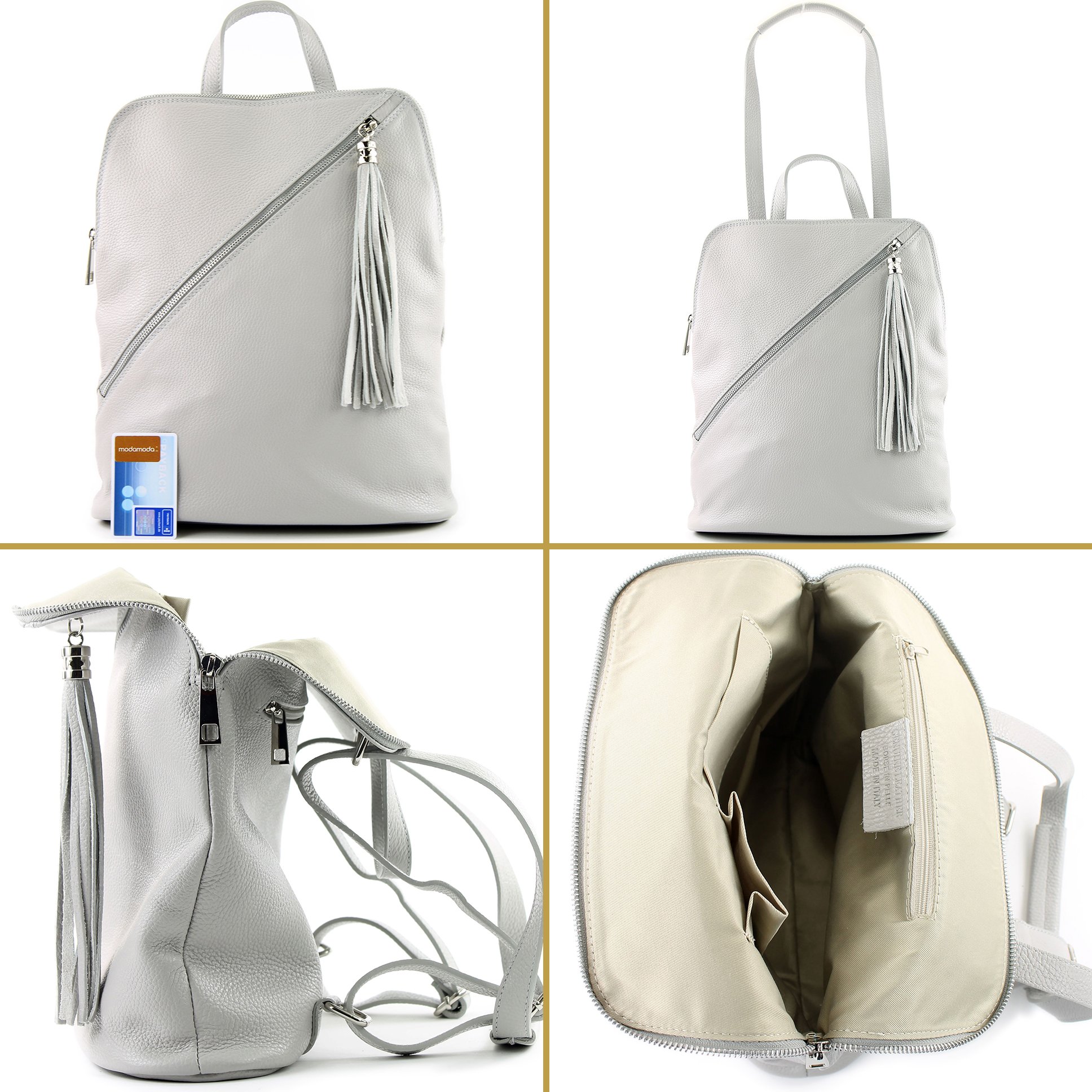 modamoda de T161 Damen Leder Rucksack Handtasche handmade in Italy, Farbe:Rosabeige2021
