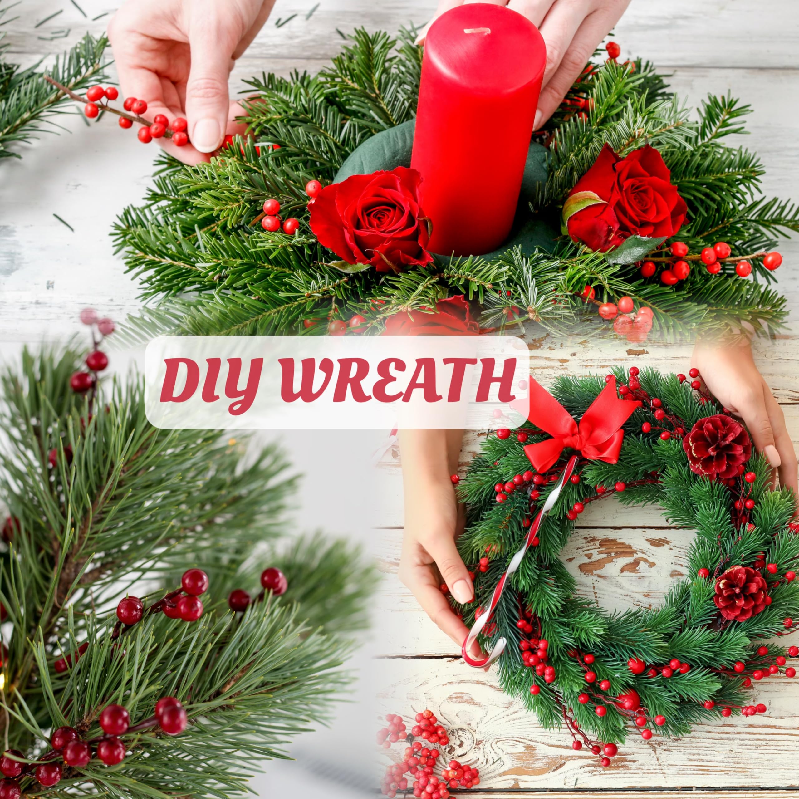 Sggvecsy Künstliche rote Beerenstiele, Weihnachtsbeeren, Stechpalmenbeerenzweige, 29,2 cm, künstliche Beerenspieße für Blumenarrangements, Weihnachtsbaum, Urlaub, Weihnachtsschmuck, Zuhause, DIY,