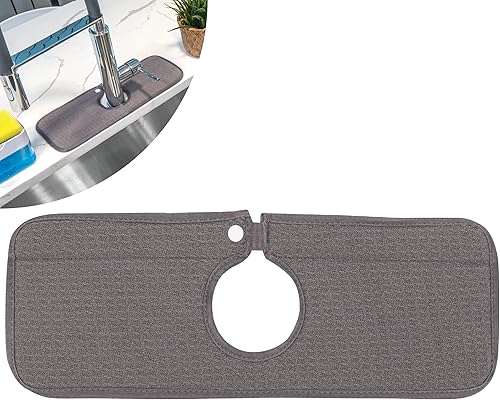 S&T INC. Manija de grifo, protector de salpicaduras para fregadero de cocina, atrapasores de goteo para grifo de fregadero, 15 x 5.5 pulgadas, gris