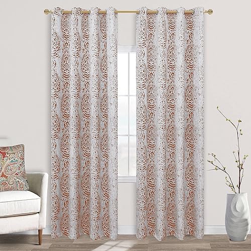 Miniatura 4 de Mrs.Naturall Cortinas opacas de damasco de terracota de 96 pulgadas y cortinas opacas naranja quemado para decoración de dormitorio y sala de estar