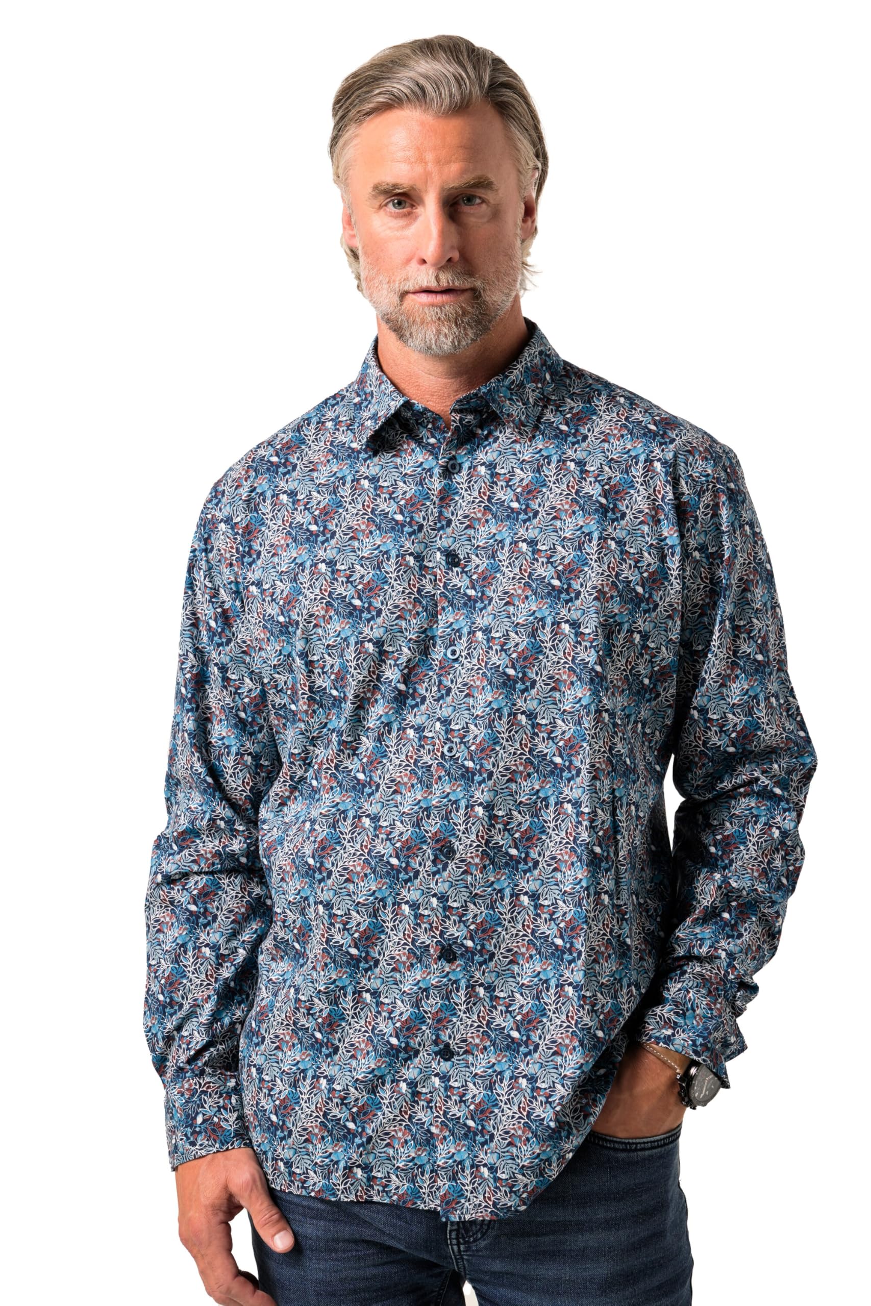 Boston Park Herren große Größen Übergrößen Menswear L-8XL Hemd, Langarm, florales Muster, Kentkragen, Comfort Fit 842511