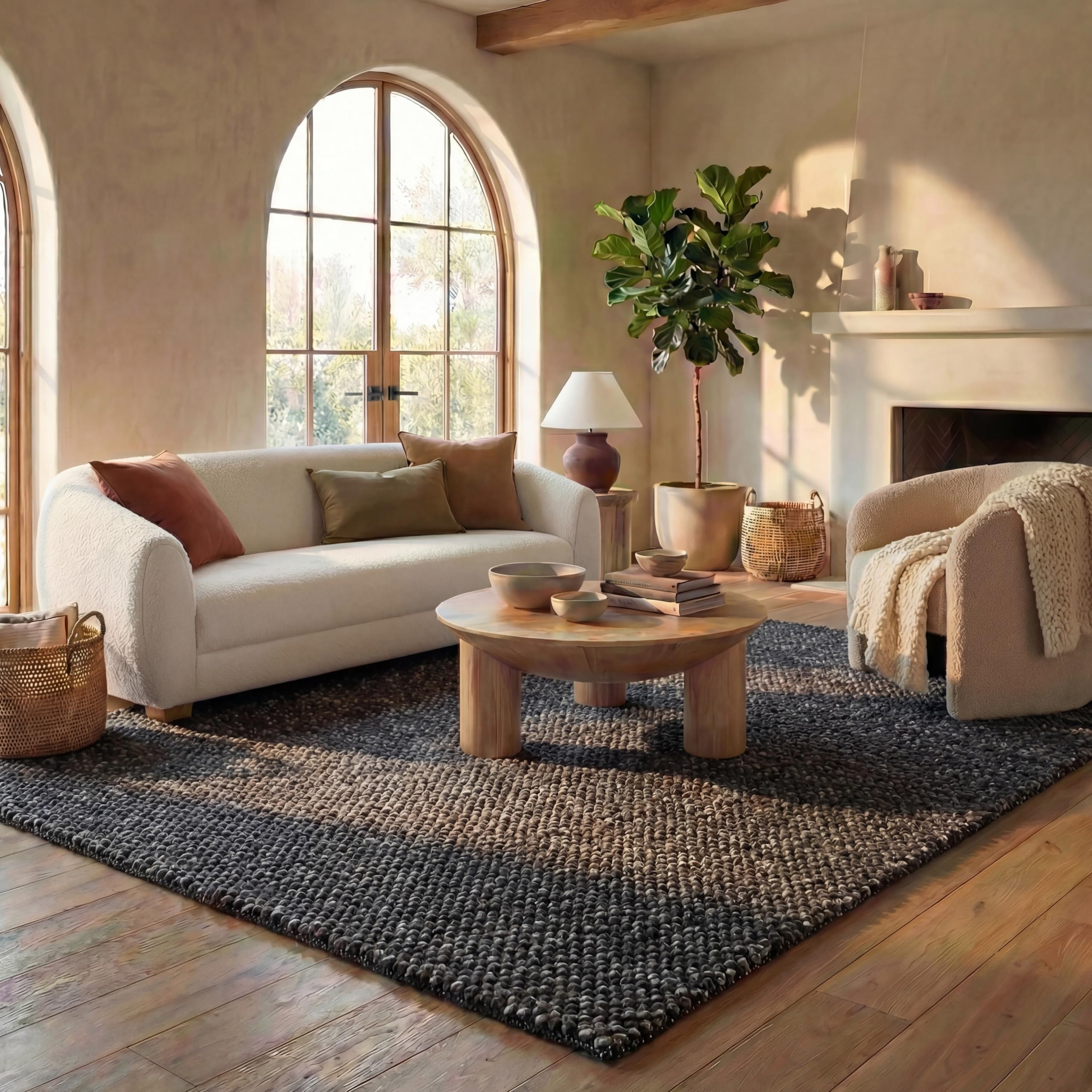 SAFAVIEH Natura Wool Area Rug 8x10, Coastal Pebble Black and Gray