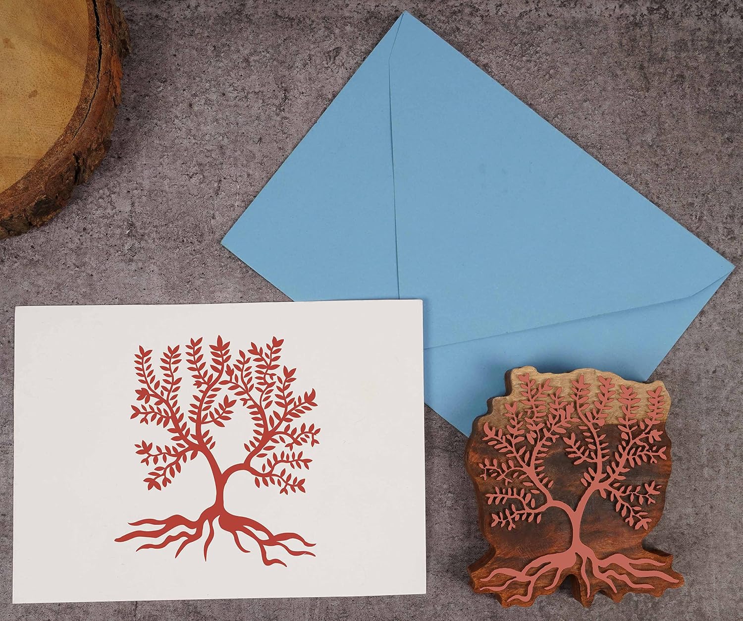 Textile Printing Block Tree Hand Carved Wooden Stamp Wood Block Printing Textile Stamp for Fabric/Pottery Blocks- 5 Inches