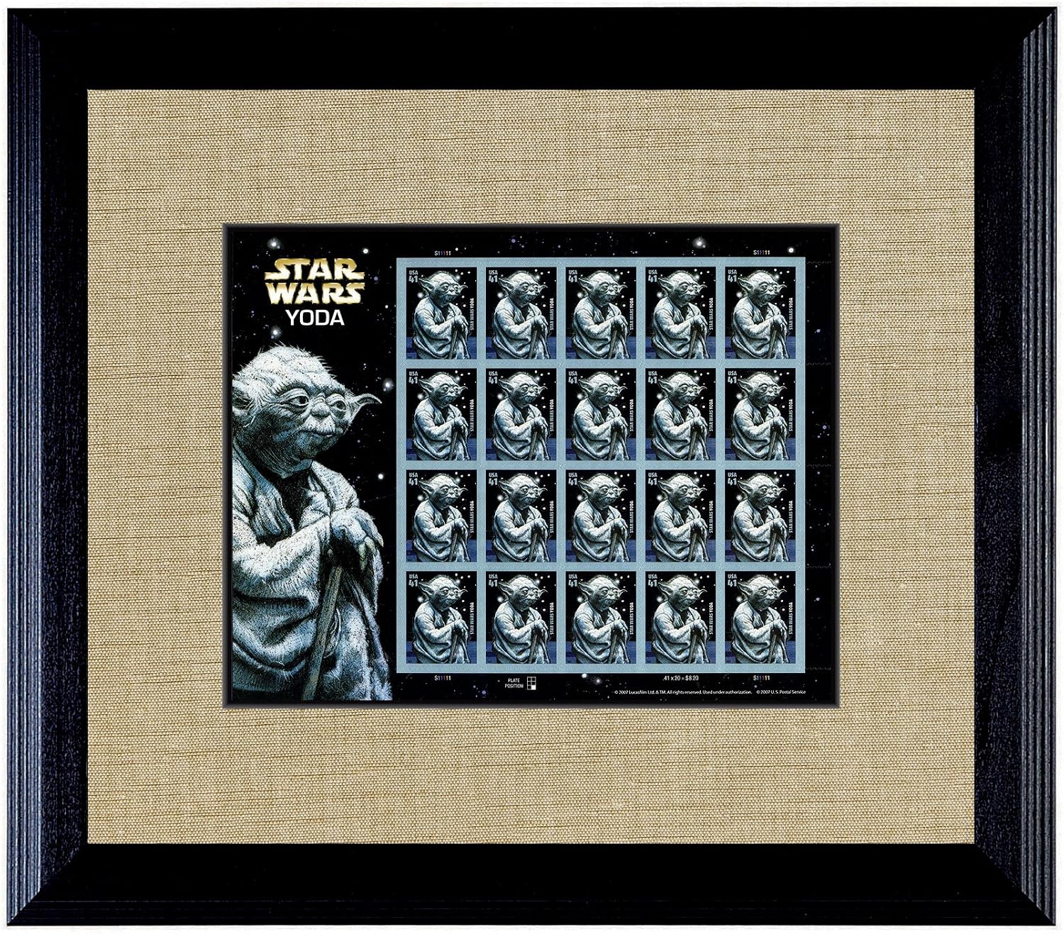 Star Wars Yoda U.S. Stamp Sheet in 16x14 Wood Frame