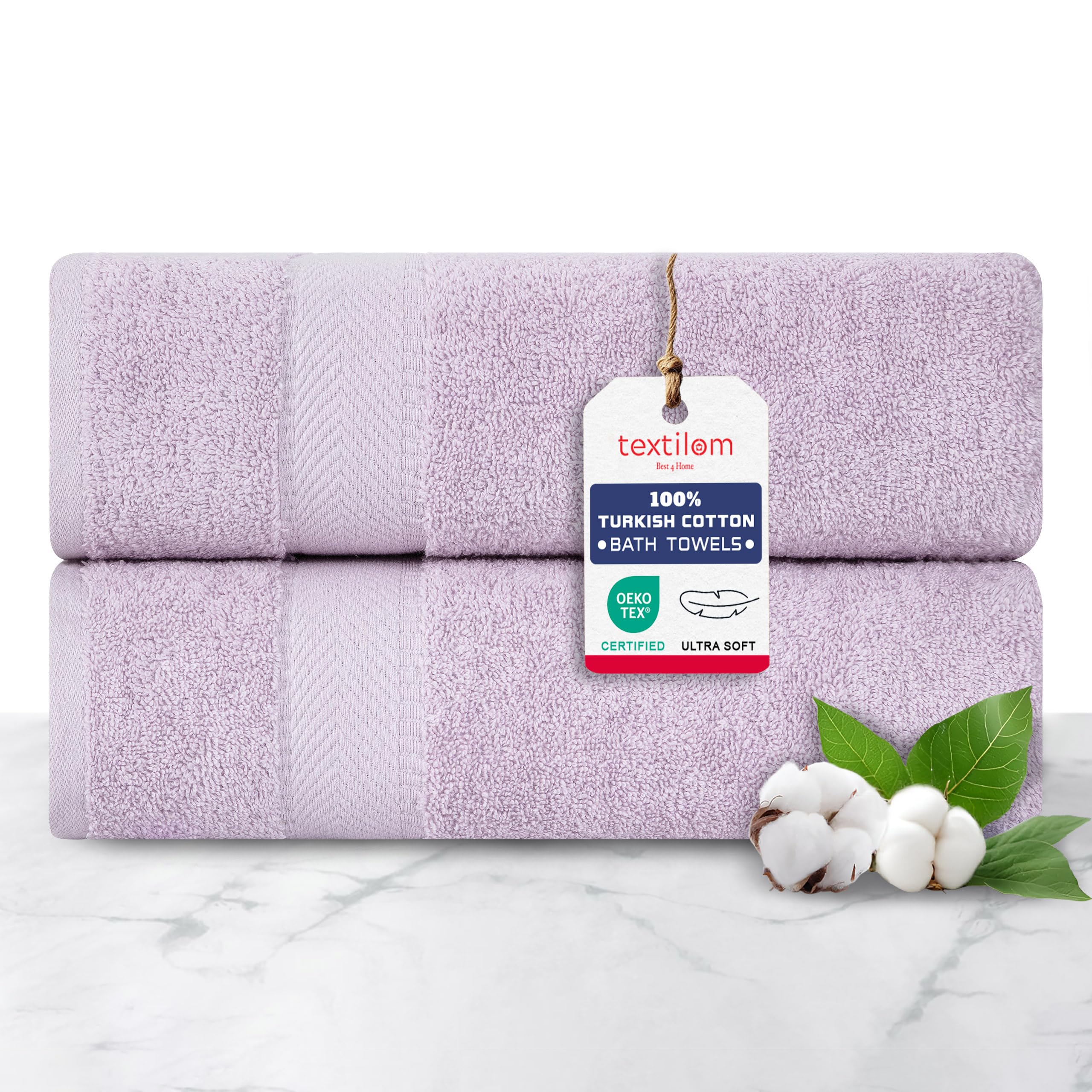 TEXTILOM 100% Turkish Cotton 2 Pcs Bath Towel Set, Luxury Bath Towels for Bathroom, Soft & Absorbent Hotel Quality Bathroom Towels Set (27 x 54 inches)- Lilac