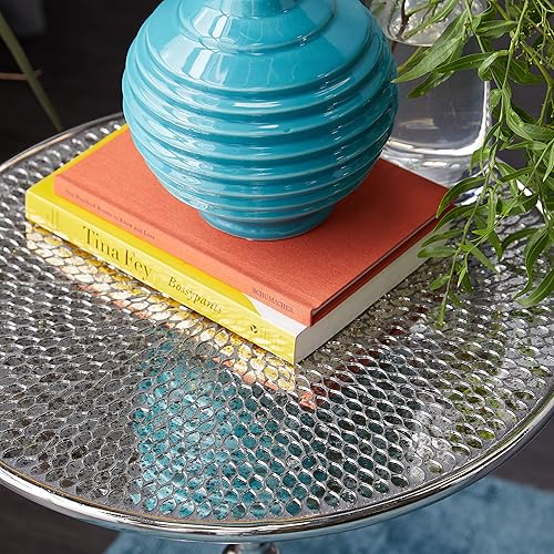 Miniatura 3 de Deco 79 Mesa auxiliar de metal de aluminio, mesa auxiliar de 16 x 16 x 20 pulgadas, color plateado