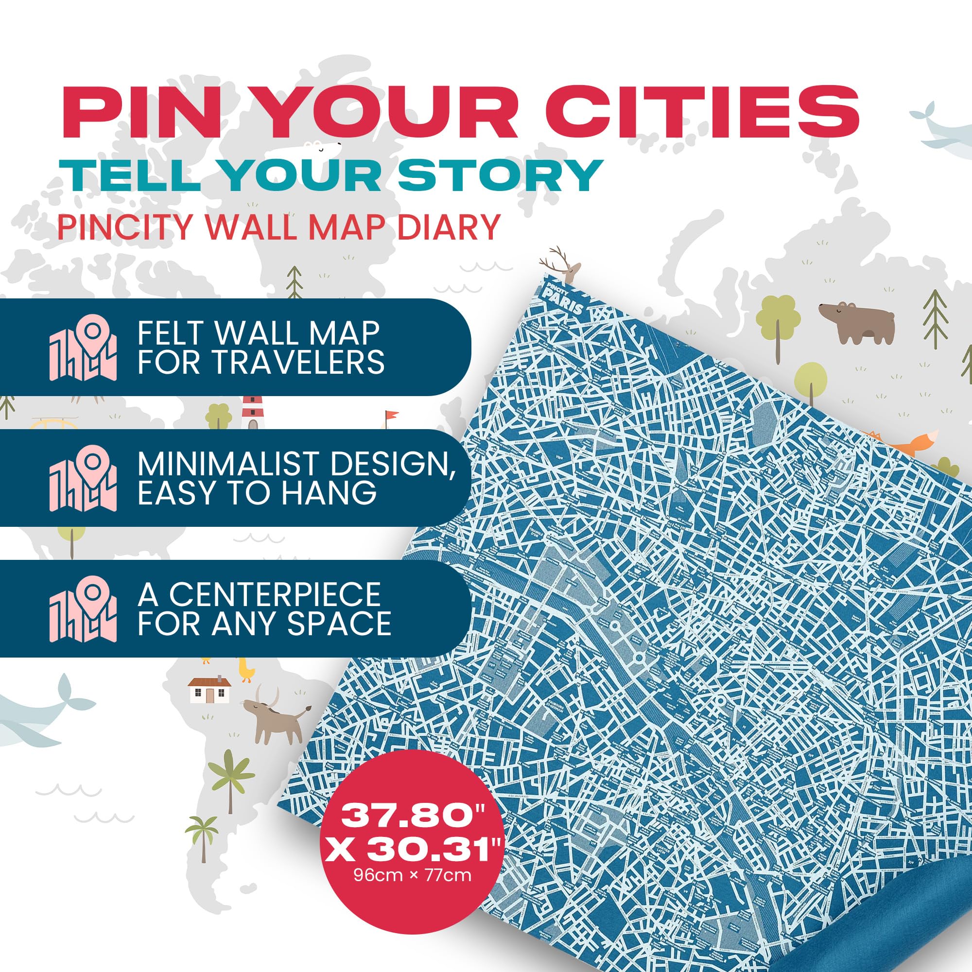 PALOMAR Pin City - Mappa da parete Parigi, Azzurro
