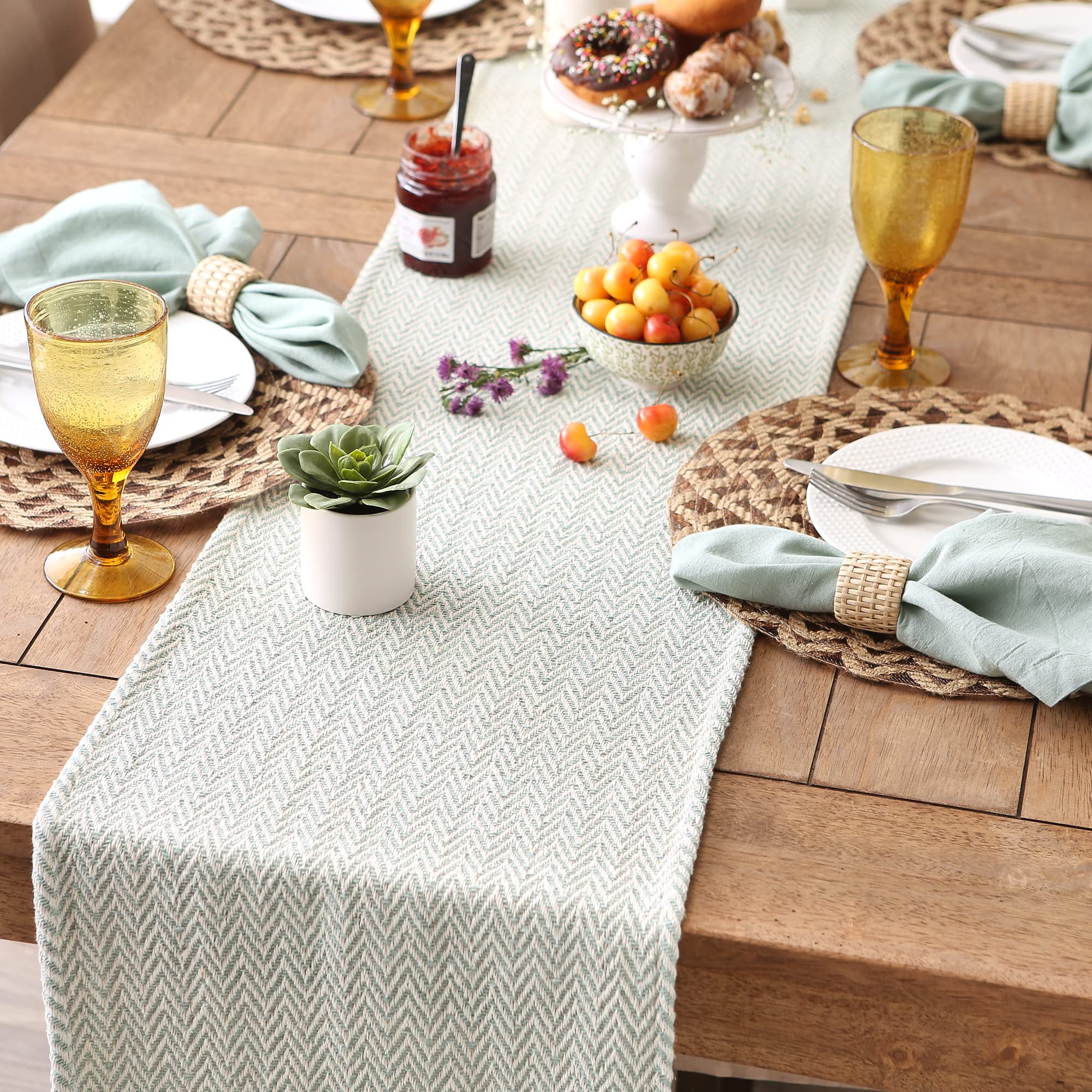 DII Woven Basic Tabletop Collection Chevron Table Runner, 15x72, Jadeite, 15x72" - Image 3