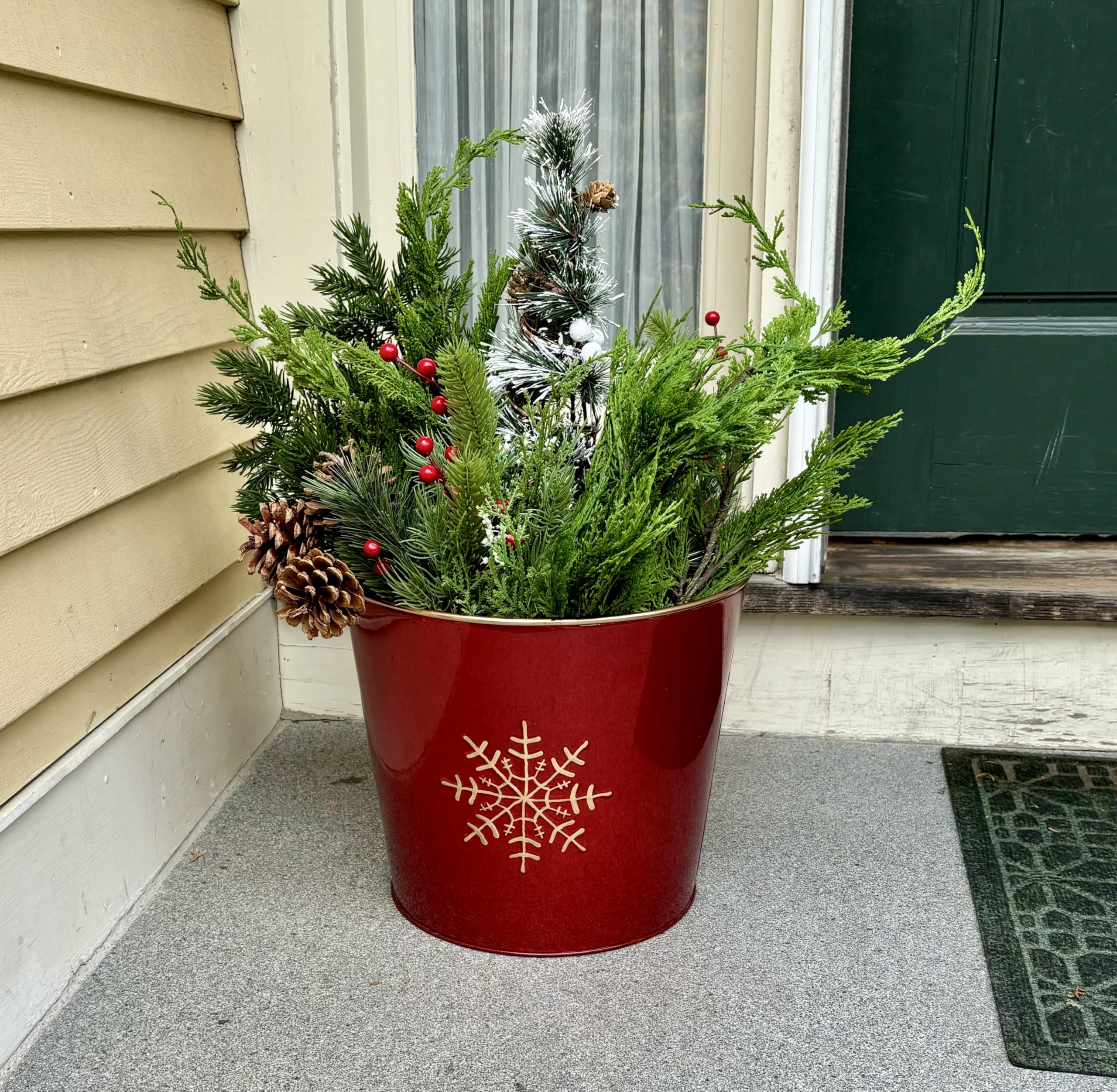 Amazon.com: Red Galvanized Metal Christmas Planter Bucket with