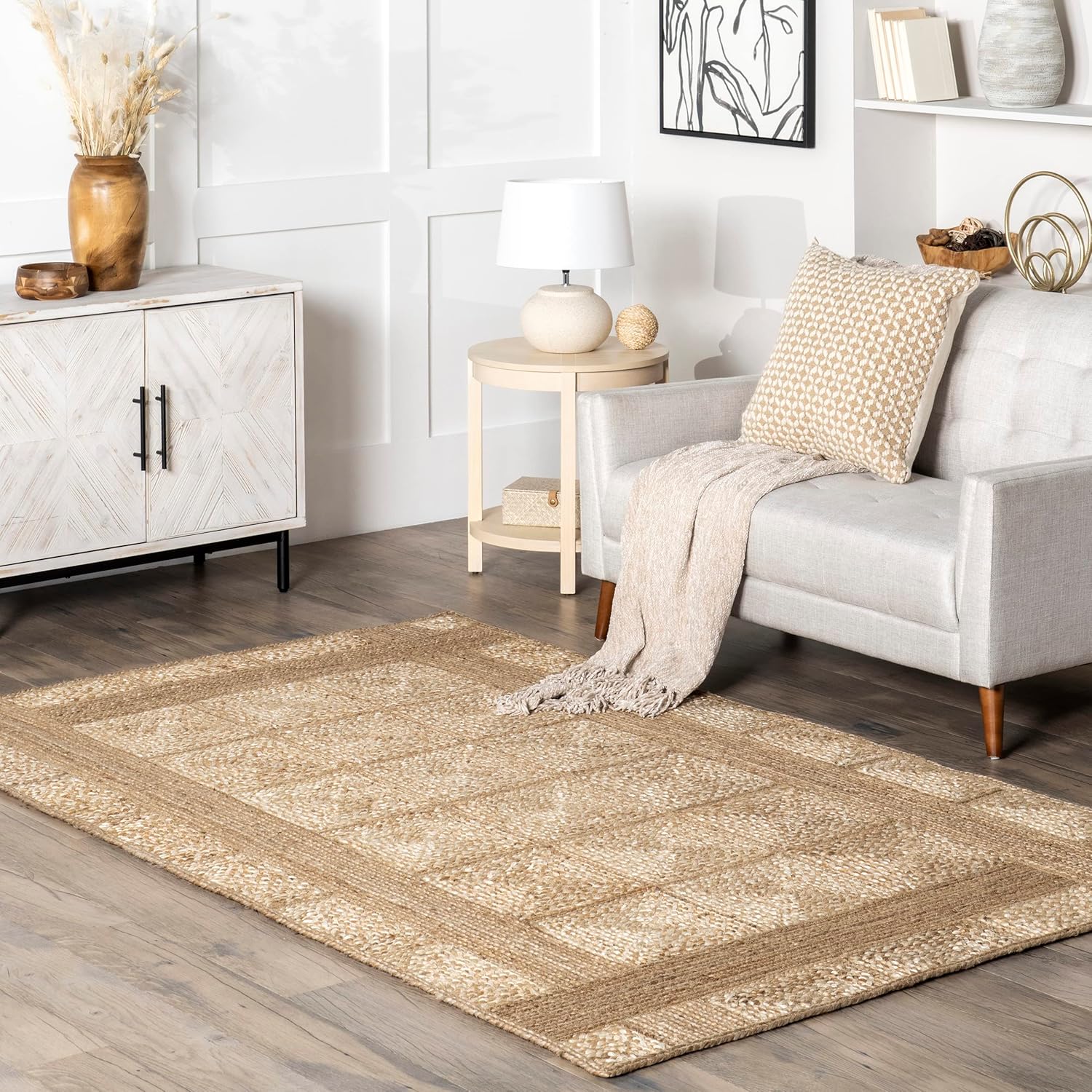 nuLOOM Bronya Solid Tiled Jute Clearance Area Rug, 5' x 8', Natural Home & Kitchen