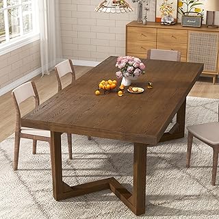71 Inch Farmhouse Dining Table, Solid Wood Rustic Kitchen Table, Large W...
