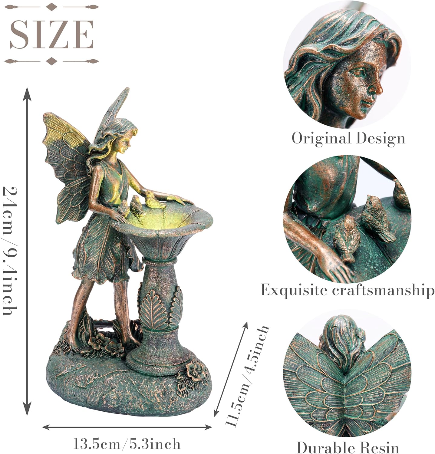 TERESA'S COLLECTIONS Garden Statues Fairy Sculptures & Statues, Solar Outdoor Lights Garden Figurines Outdoor Decor, Patina Bronze Garden Art for Porch Yard Decor Best Gifts for Mom Mother Day