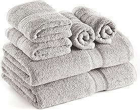 Sweet Needle Set of 6 Towels - 2 Bath Towels, 2 Hand Towels and 2 Washcloths Cotton Daily Use, Hotel Quality, Soft, Highly Absorbent, Quick Dry, Lightweight (Silver)
