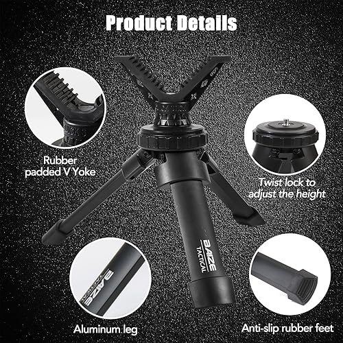 Miniatura 3 de Baize Tactical Compact Rapid Shooting Rest Hunting Tripod Adjustable Height Rifle Shooting Tripod 360 Rotation V Yoke Holder, Durable Aluminum