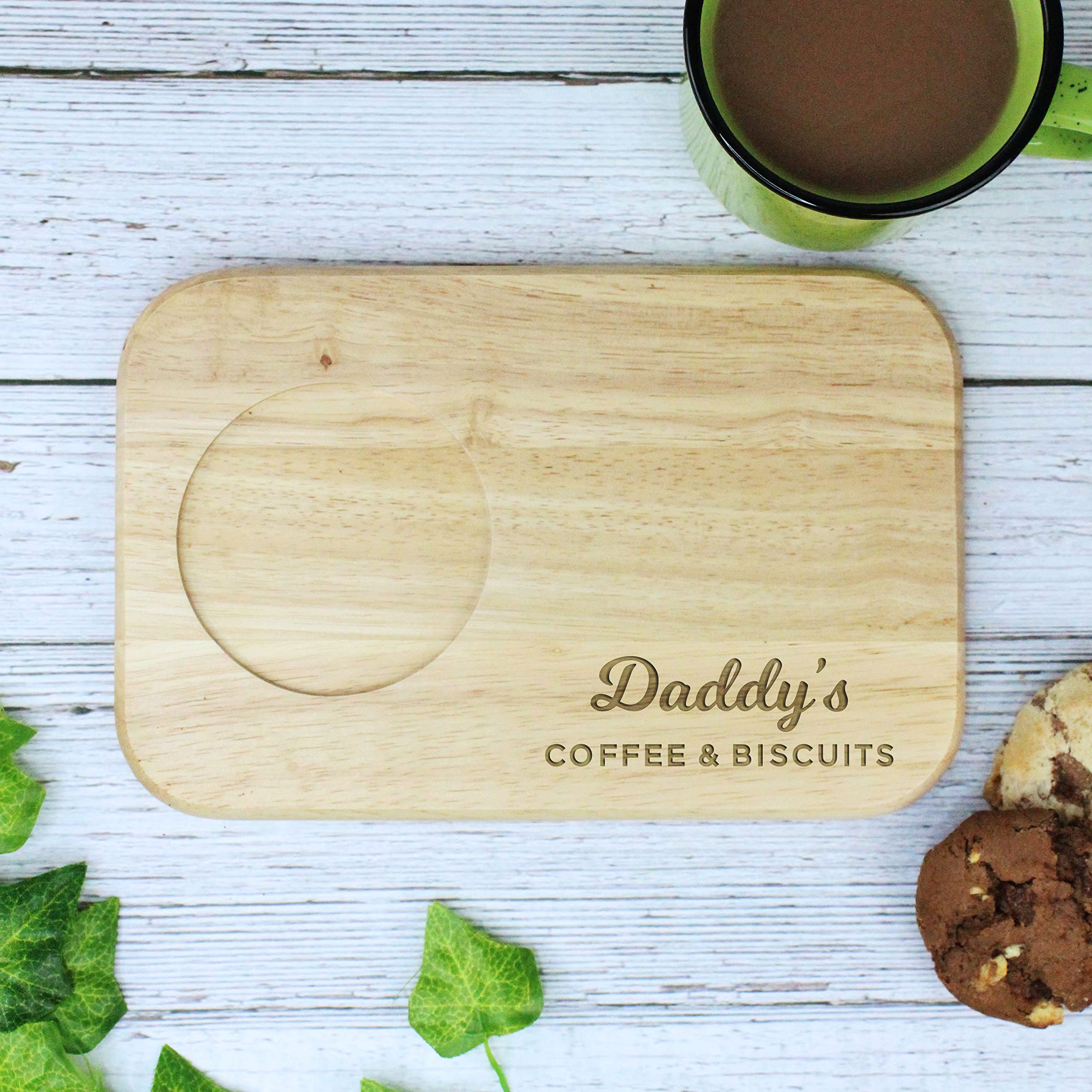 Ebuygb Wood Daddy's Coffee & Biscuits Board, En Treat Board, Snack Tray, Father's Day, Birthday Gifts For Daddy, 23L X 15W Cm