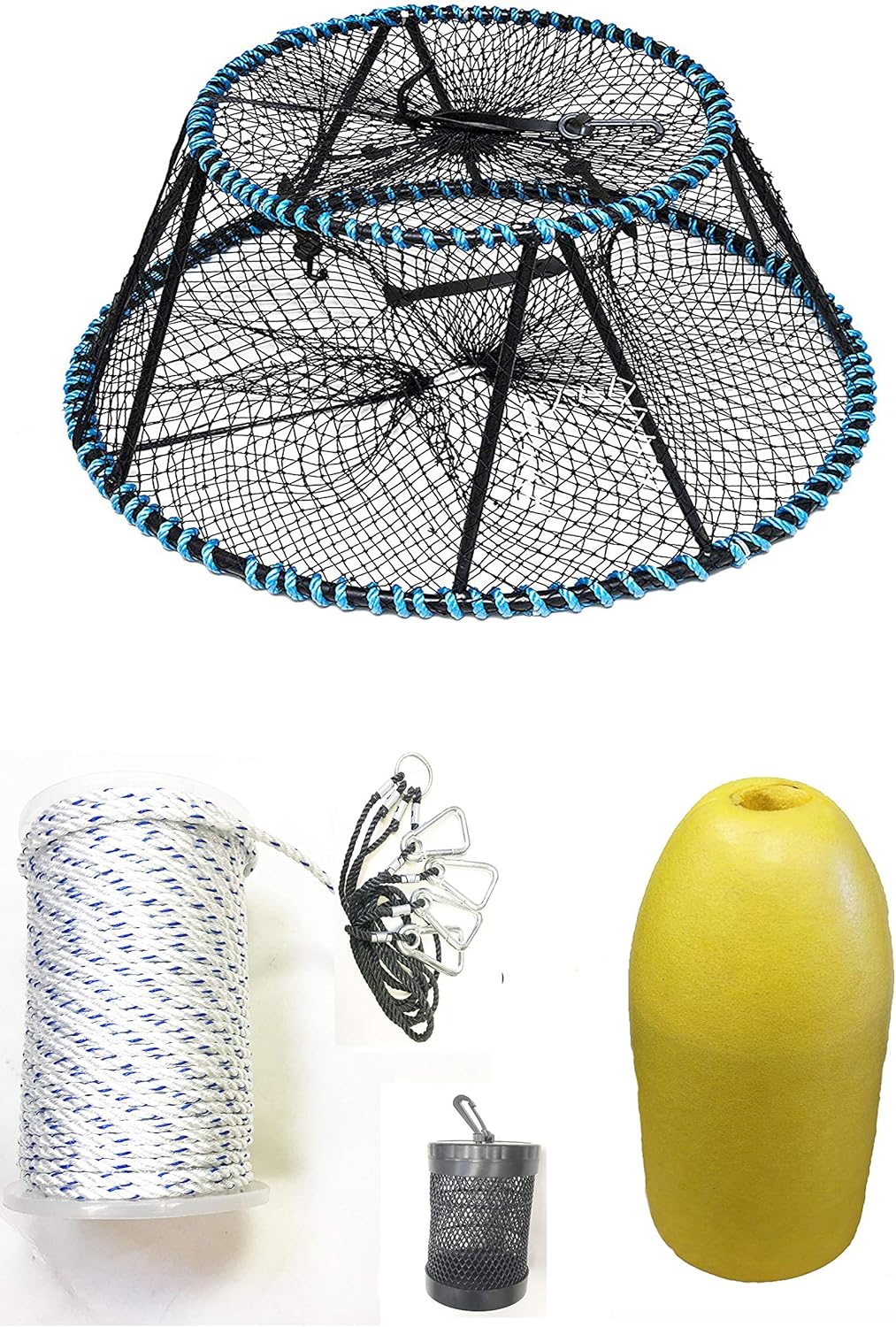 KUFA Sports Vinyl Coated Tower Style Prawn Trap(30"x20"x12"H,Mesh:1-3/4 inch) with Prawn Trap Accessory Combo (CT130+PNM3+HA5)