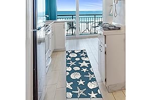 Coastal Runner: Navy Blue Seashells Starfish Makena Collection Indoor Outdoor Rug for...