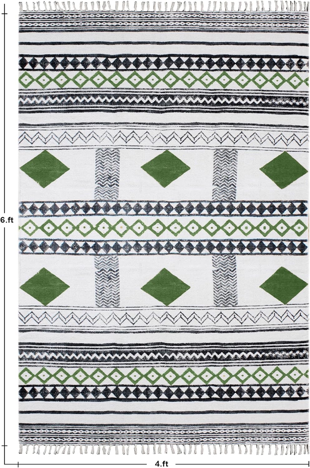 Runner - 2.6x20 Area Rug Kilim Rug Washable Rug Green & Beige Cotton Dhurrie Thick 0.19 inches Indoor Outdoor Rug Flatweave Rugs Home & Foyer Corridor Hallway & Stair Runner
